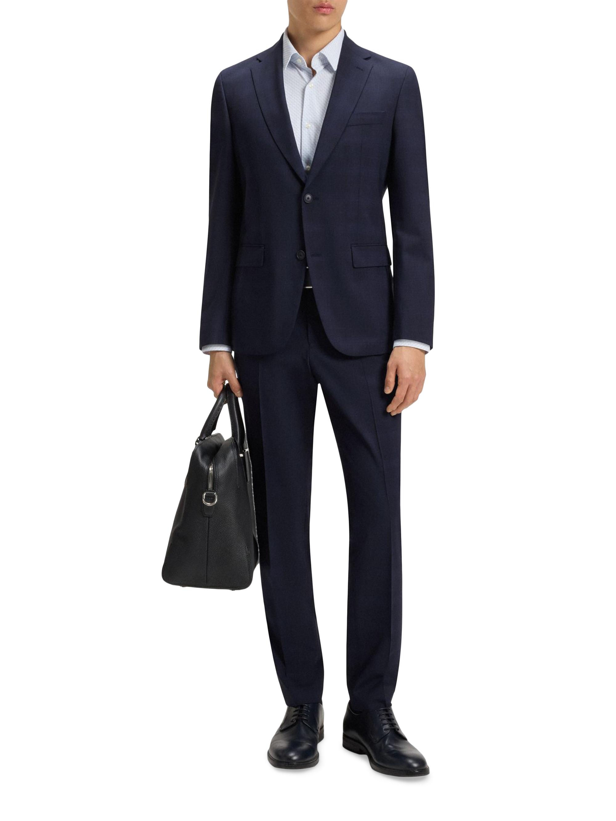 BOSS Men's Checked slim-fit suit in stretch wool - Dark Blue 46 R