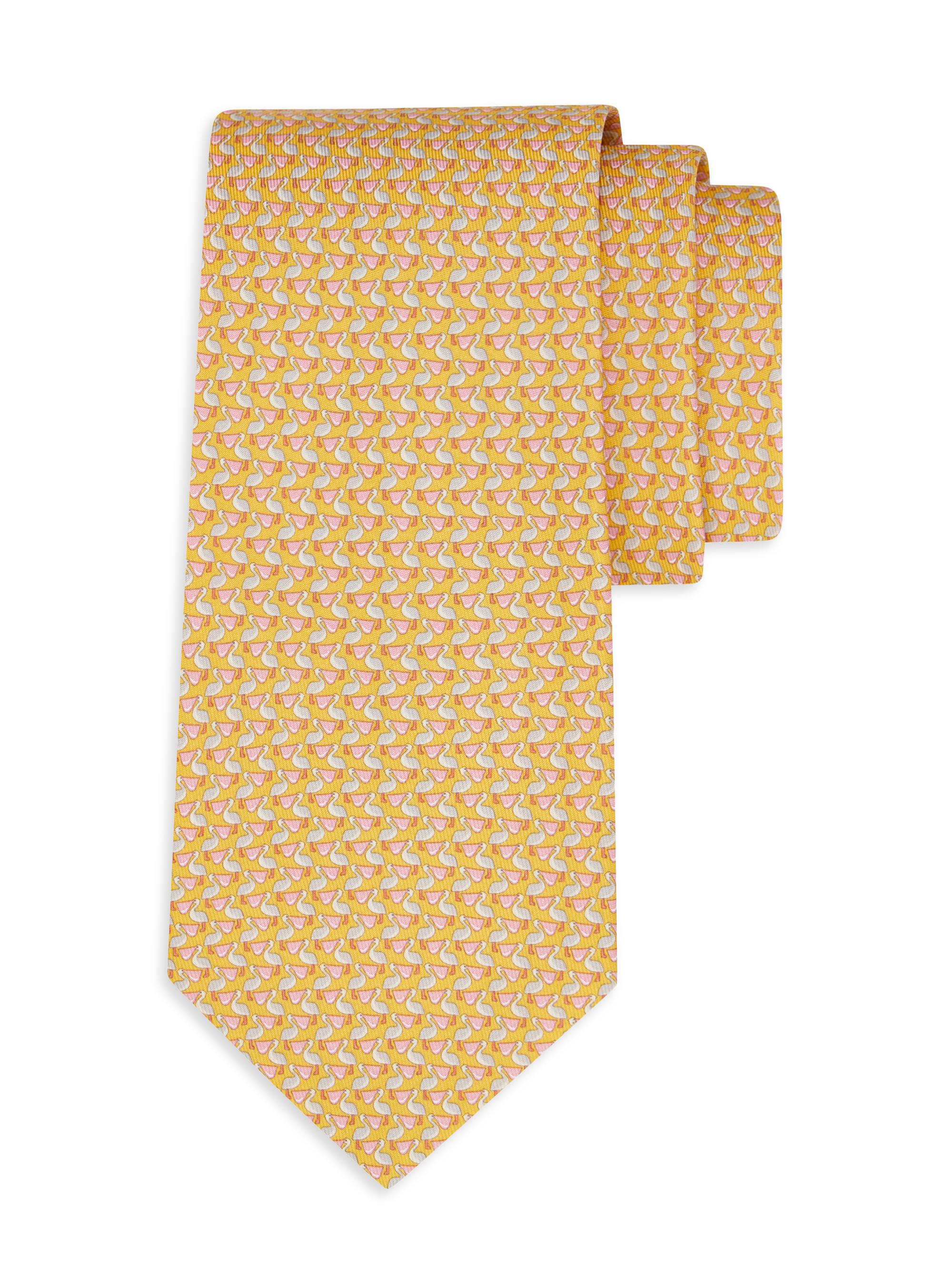 FERRAGAMO Men's Bea Bird-Printed Silk Tie - Yellow