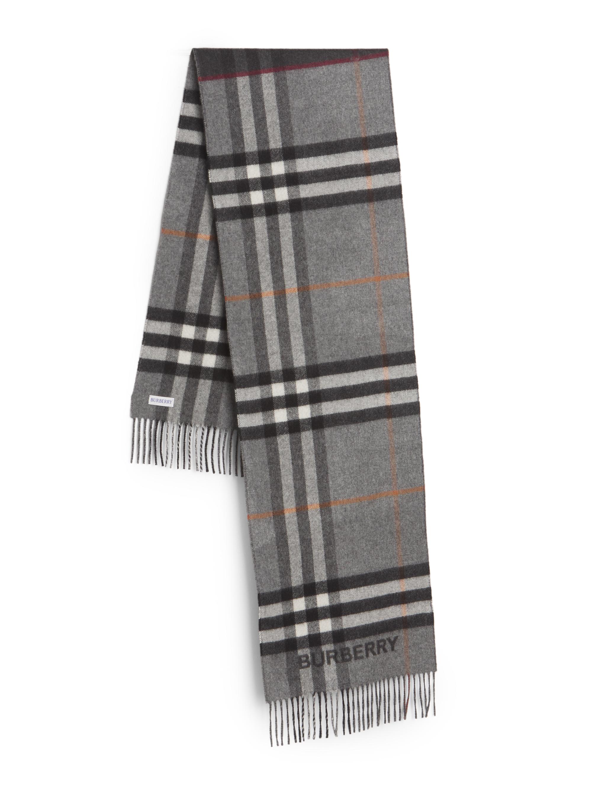 Burberry Men's Heritage Check Cashmere Scarf - Grey Charcoal