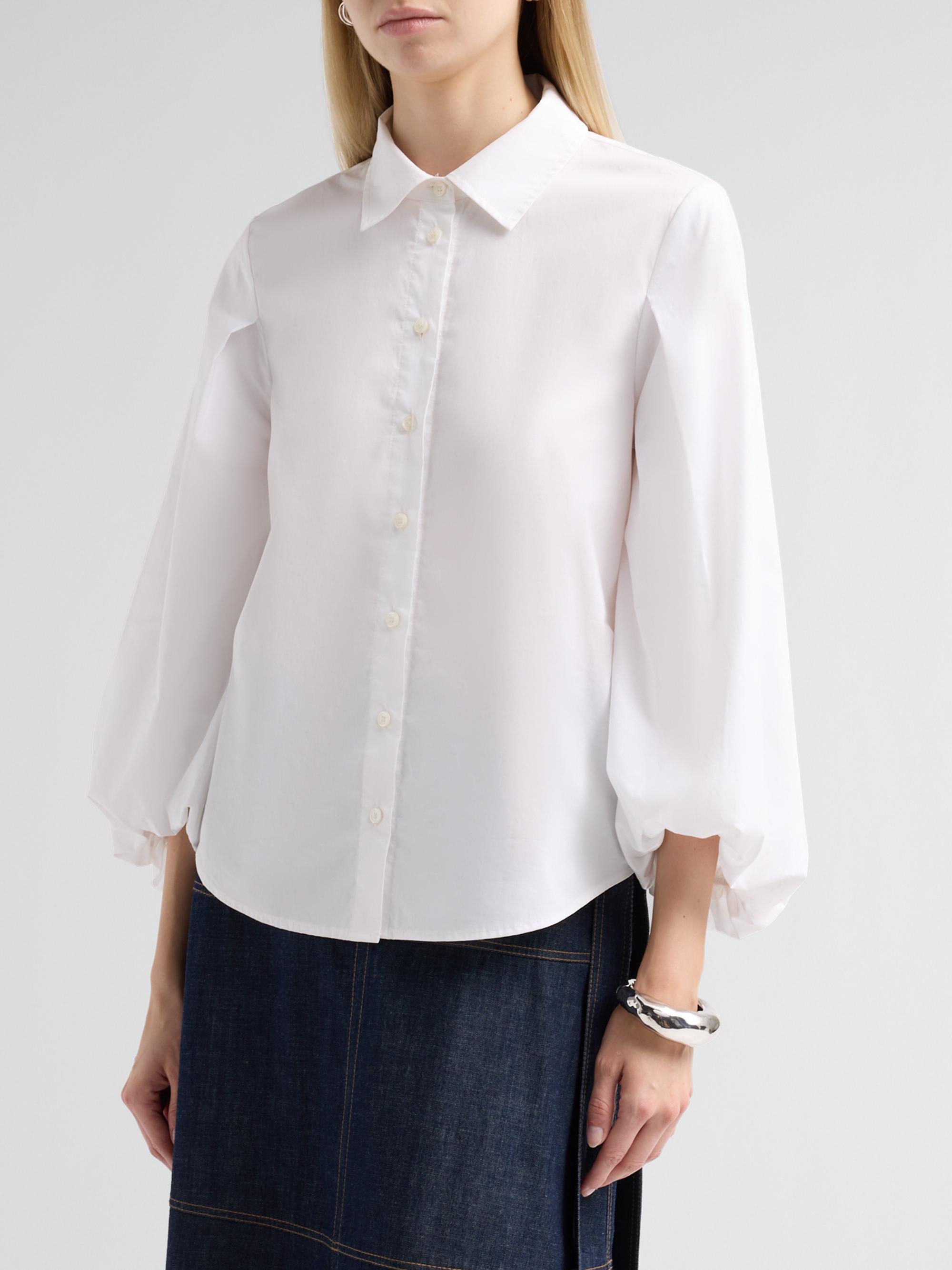 Tanya Taylor Women's Marina Cotton Blouson-Sleeve Top - Optic White | Thumbnail 4