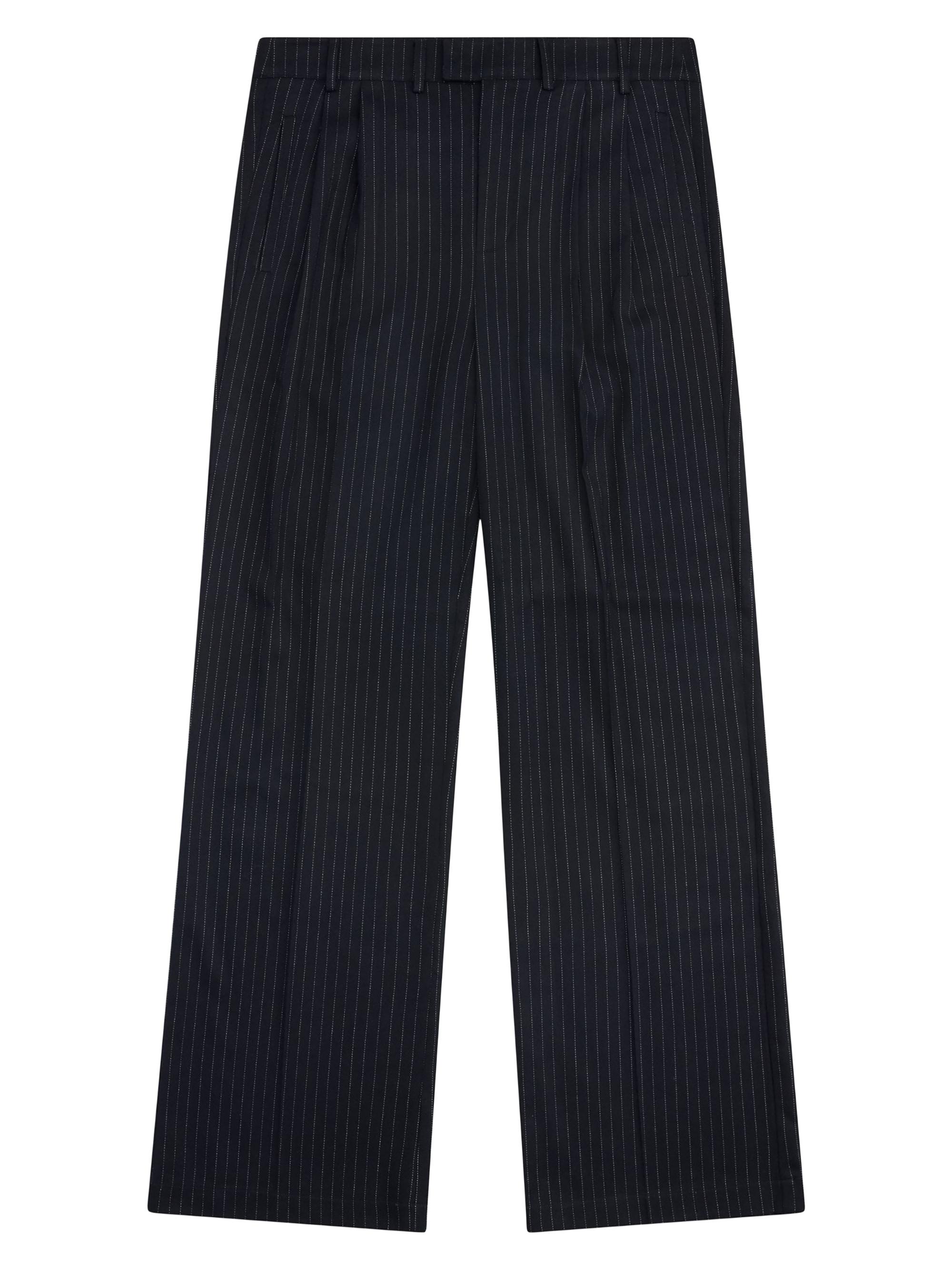 Krost Men's Twill Striped Pleated Trousers - Dark Navy