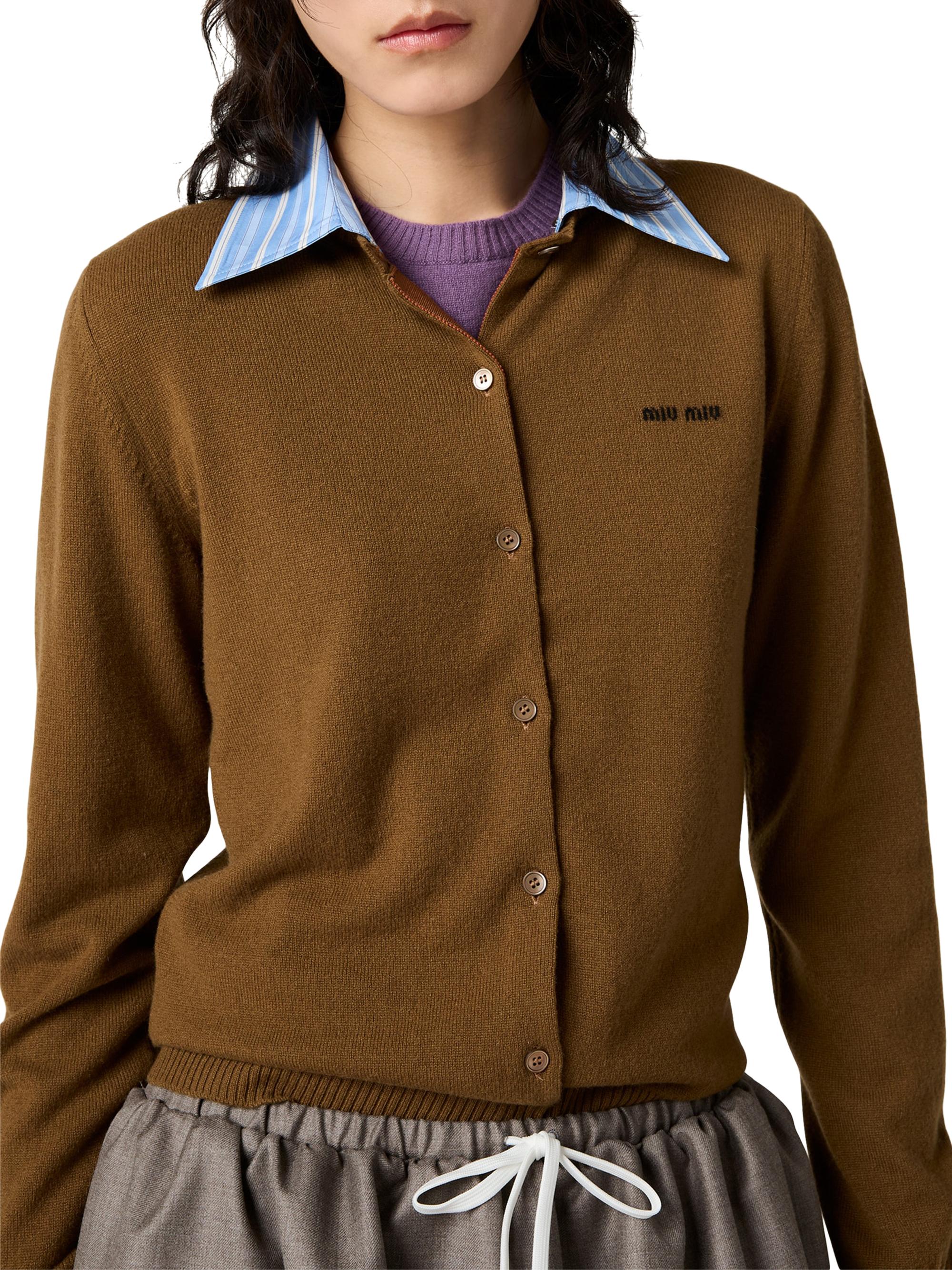 Miu Miu Cashmere Cardigan with Collar | Saks Fifth Avenue