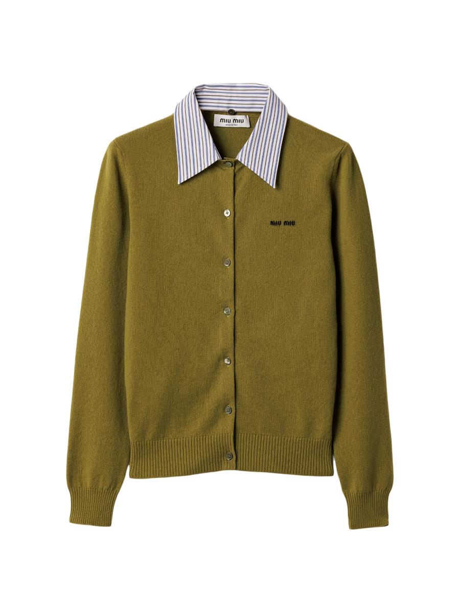 Miu Miu Women's Cashmere Cardigan With Collar In Green