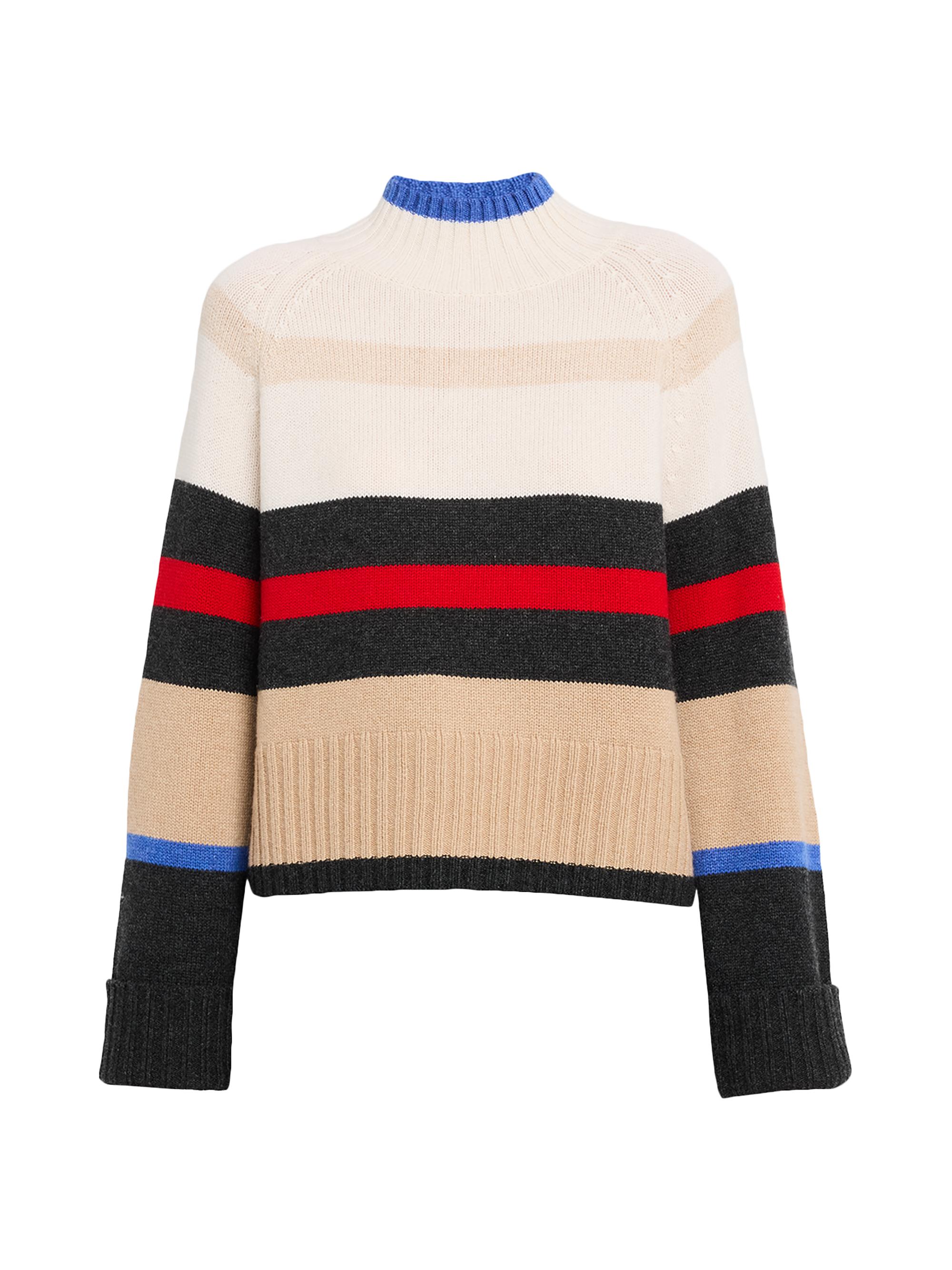 Autumn Cashmere Women's Striped Cashmere Sweater - Pepper Corn