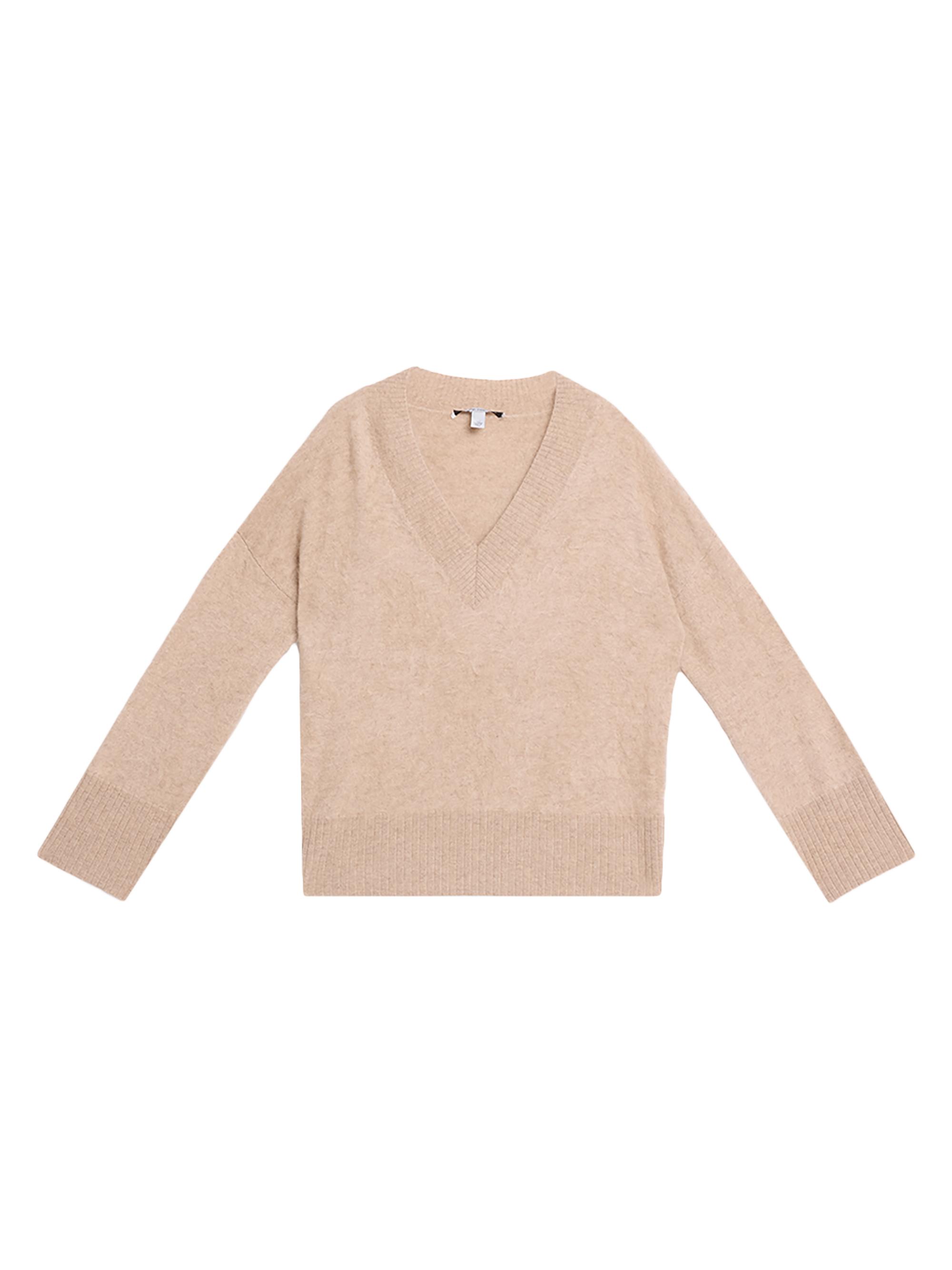 Autumn Cashmere Women's Brushed Cashmere V-Neck Sweater - Cappuccino