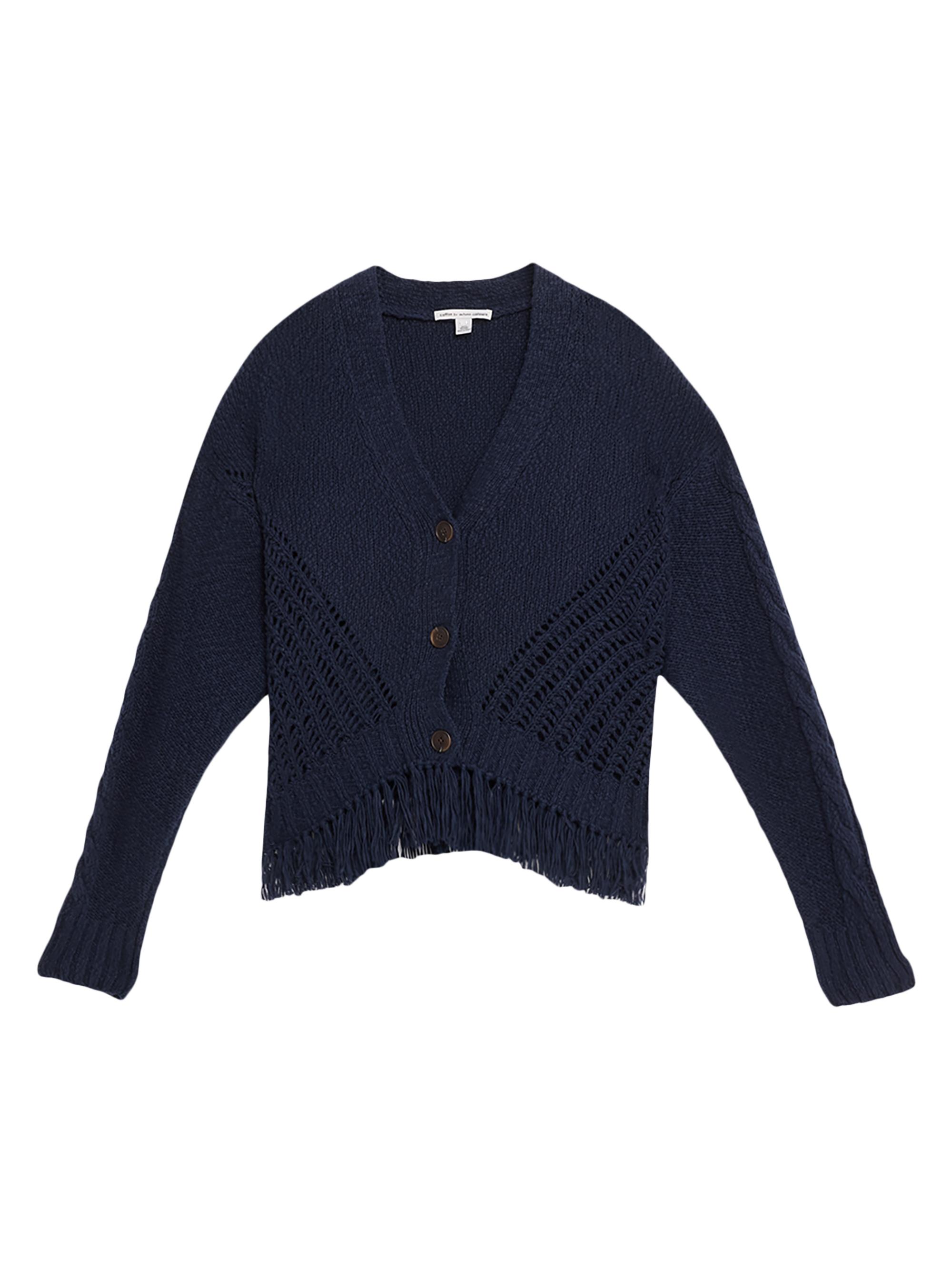 Autumn Cashmere Women's Cotton Fringed V-Neck Cardigan - Navy