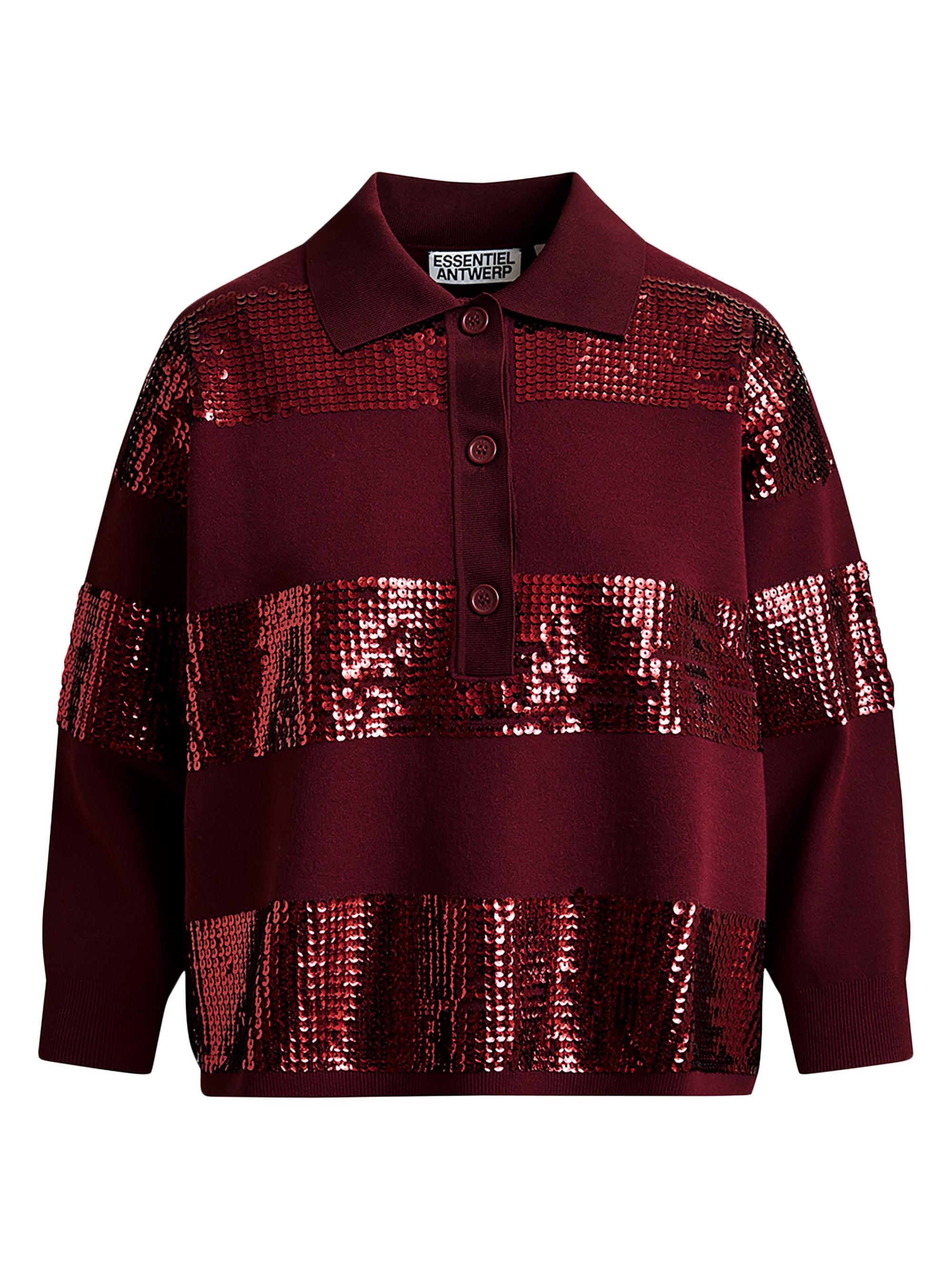 Essentiel Antwerp Women's Sequined Stripes Knitted Polo - Dark Red
