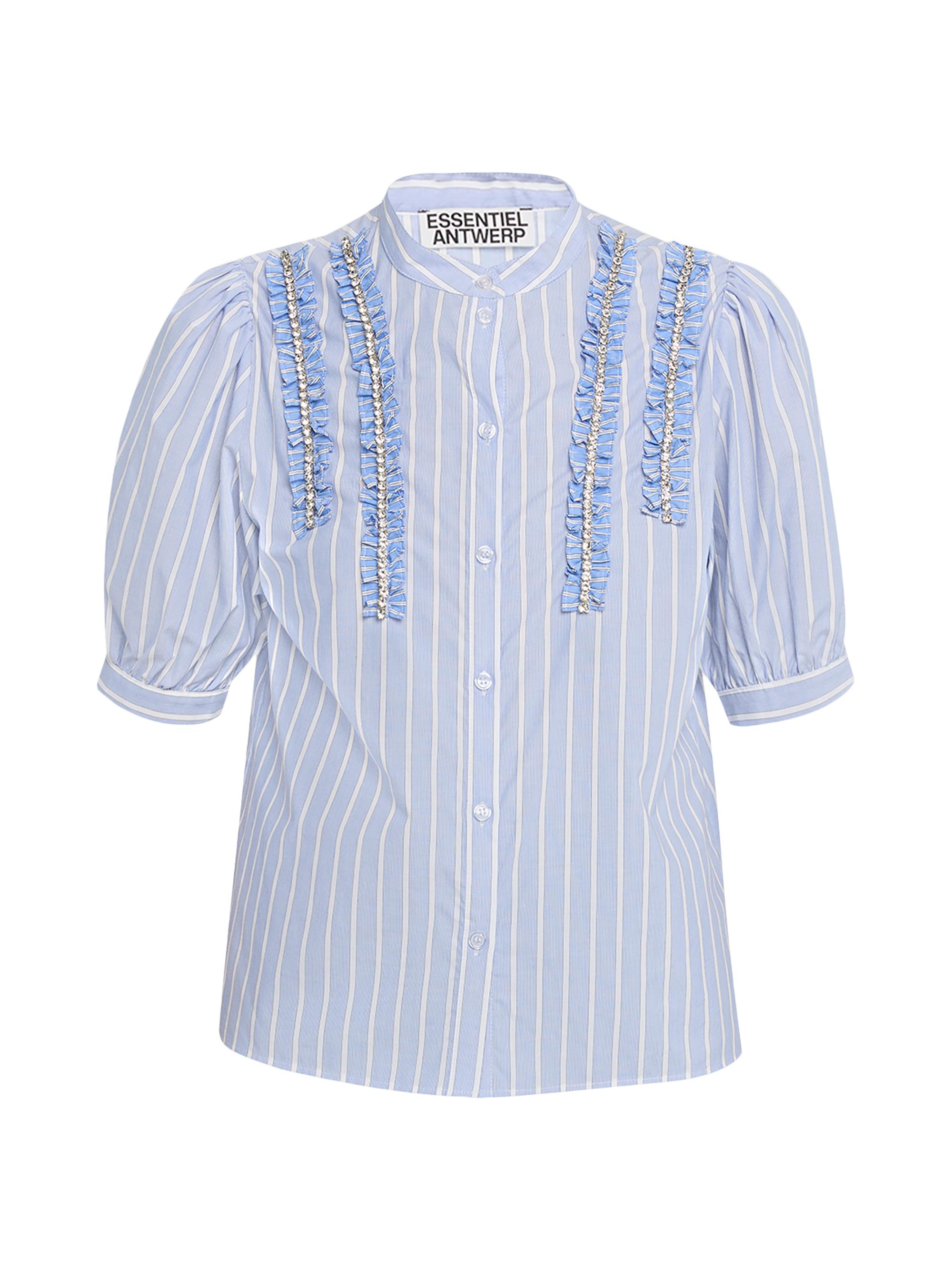 Essentiel Antwerp Women's Pinstriped Cotton-Blend Ruffle Top - Blue