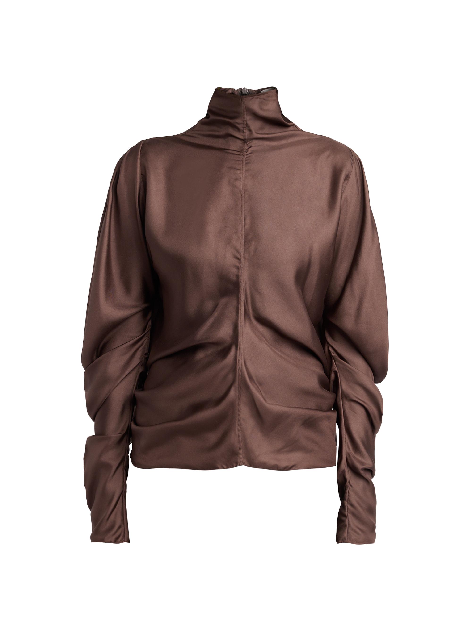 The Row Women's Miles Ruched Silk Blouse - Taupe