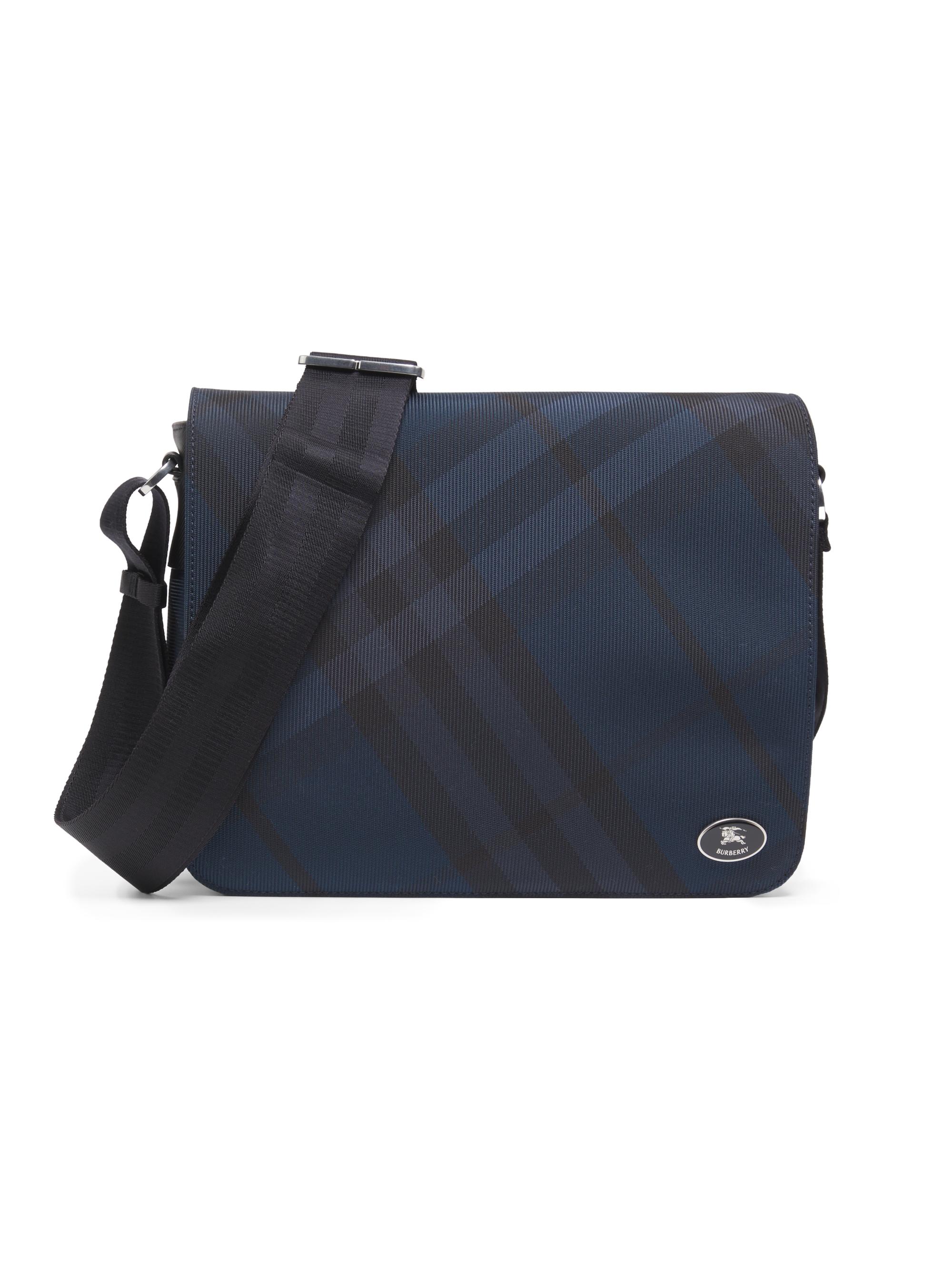 Burberry Men's Grid Nylon Messenger Bag - Navy