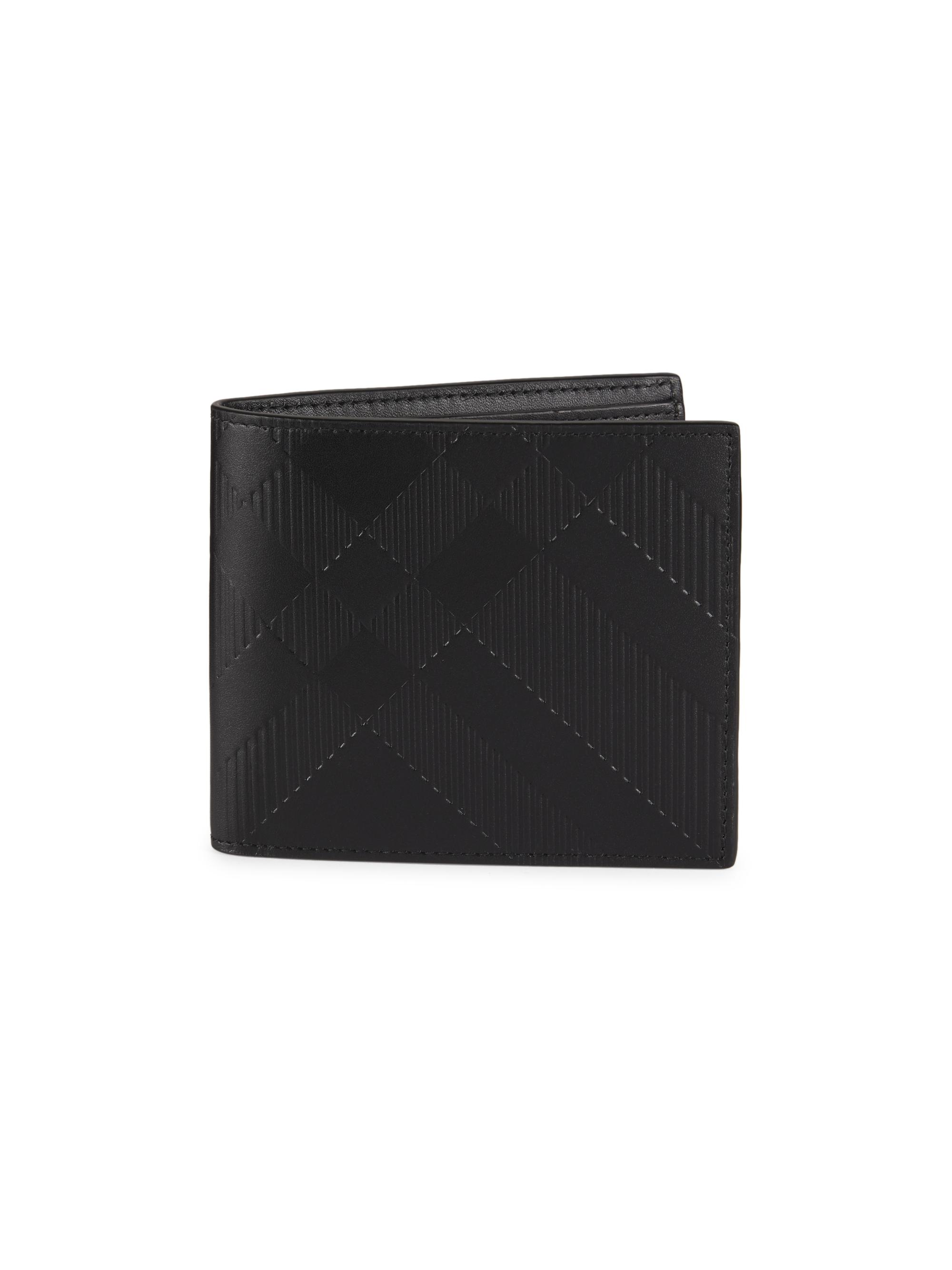 Burberry Men's Check Leather Bifold Wallet - Black