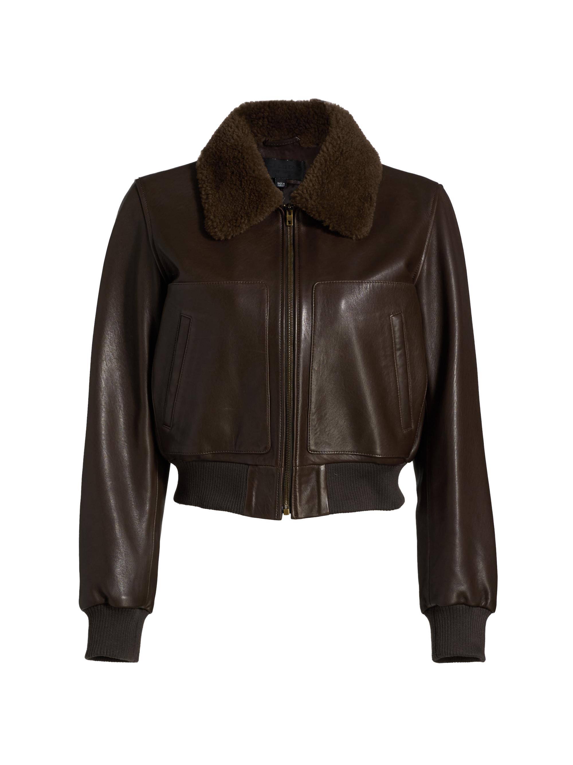 Michael Kors Collection Leather Shearling Collar Bomber Jacket
