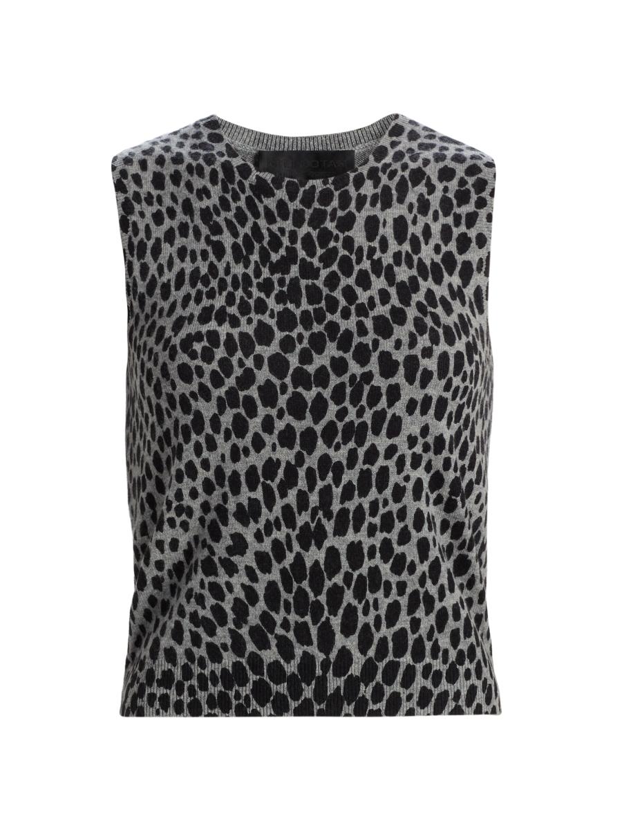 Nili Lotan Women's Nessa Cheetah Print Cashmere Tank In Pebble Grey Heather Black