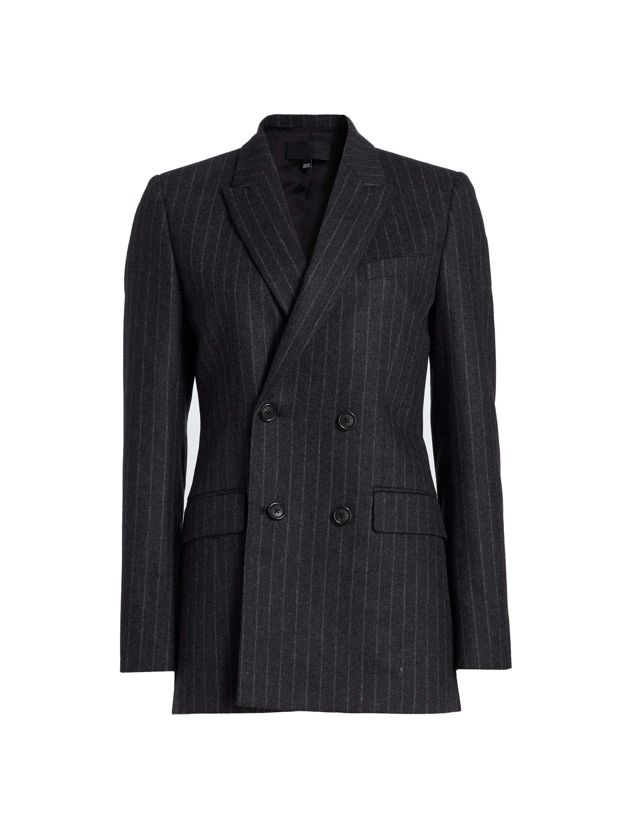 Nili Lotan Women's Davis Pinstriped Wool Double-Breasted Blazer - Charcoal Pinstripe