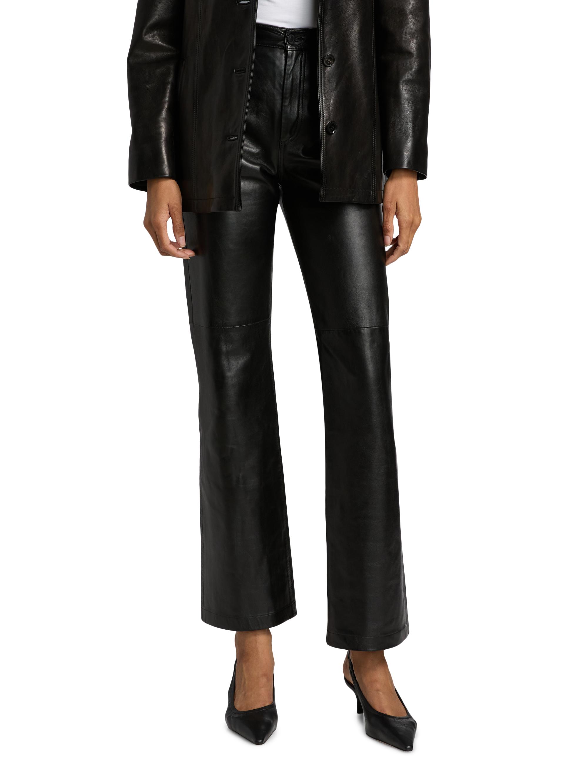 Nili Lotan Women's Joan Leather Pants - Black - side view in Black