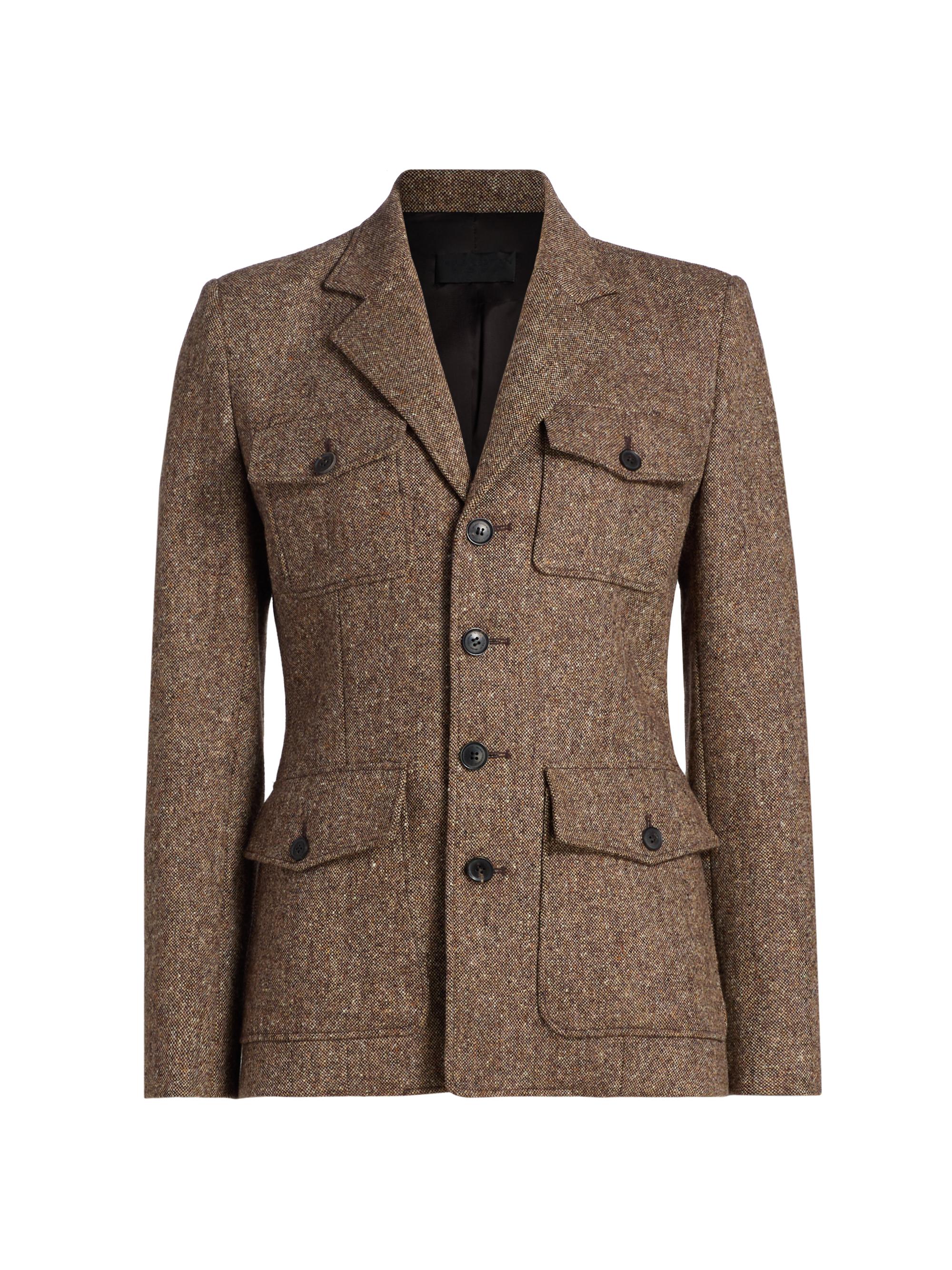 Nili Lotan Women's Fleur Herringbone Wool Jacket - Colonial Brown Donegal