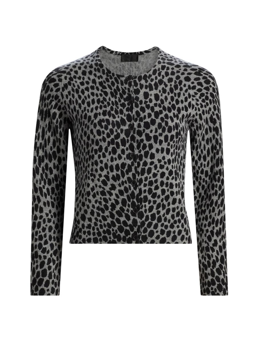 Nili Lotan Women's Keelah Animal-print Cashmere Cardigan In Pebble Grey Heather Black