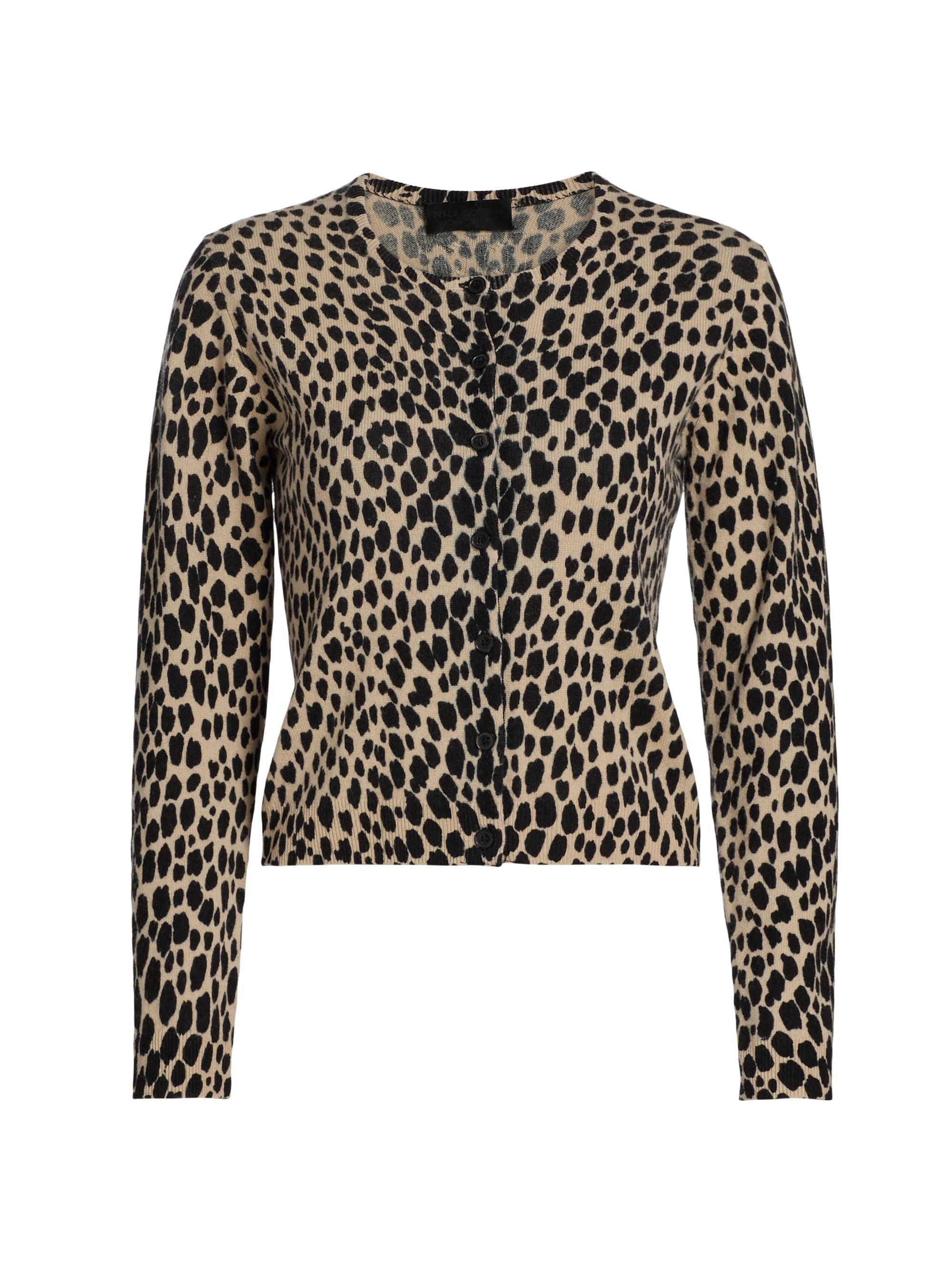 Nili Lotan Women's Keelah Animal-Print Cashmere Cardigan - Taupe Black Cheetah