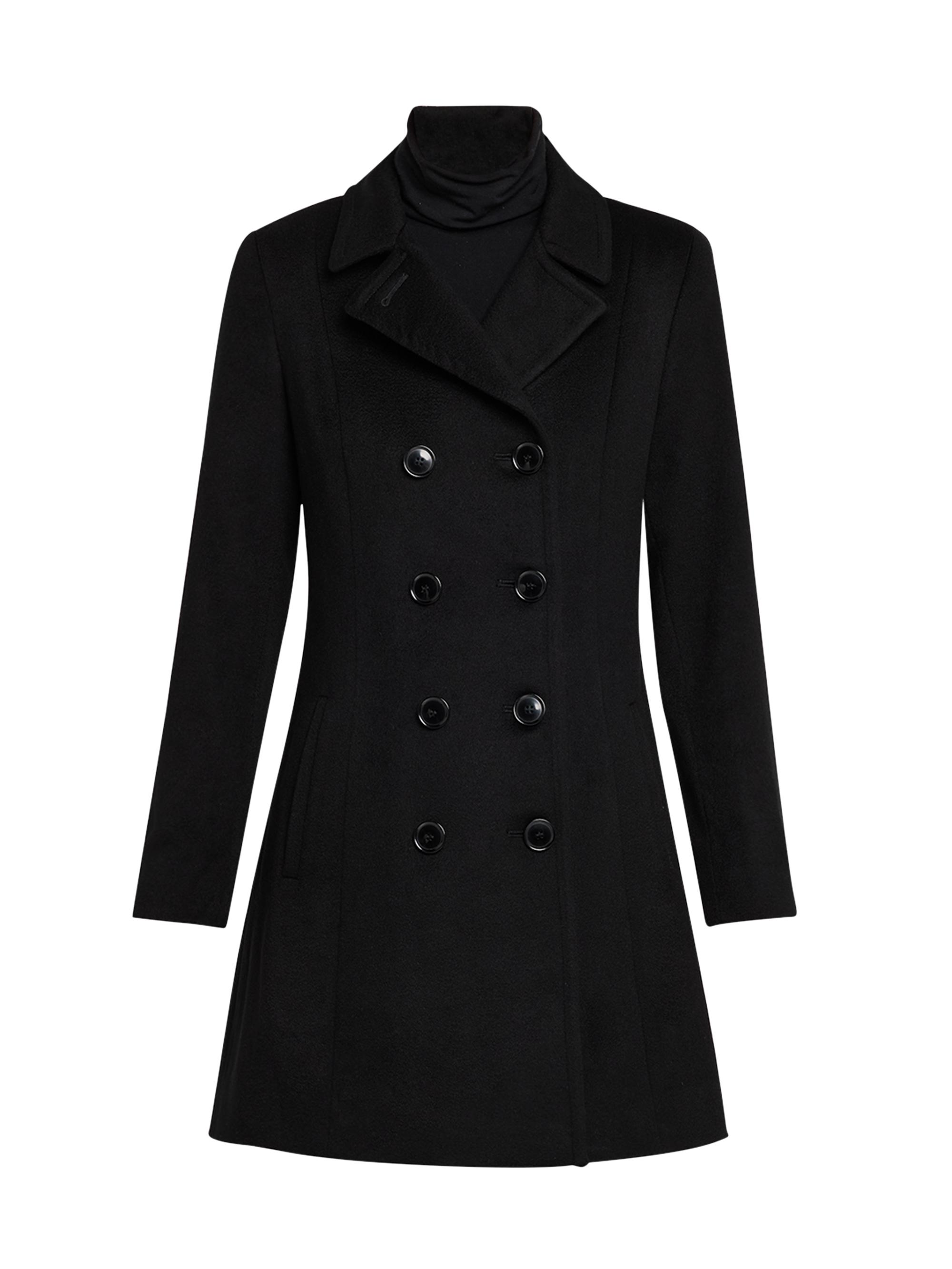 Sofia Cashmere Women's Cashmere Double-Breasted Peacoat - Black