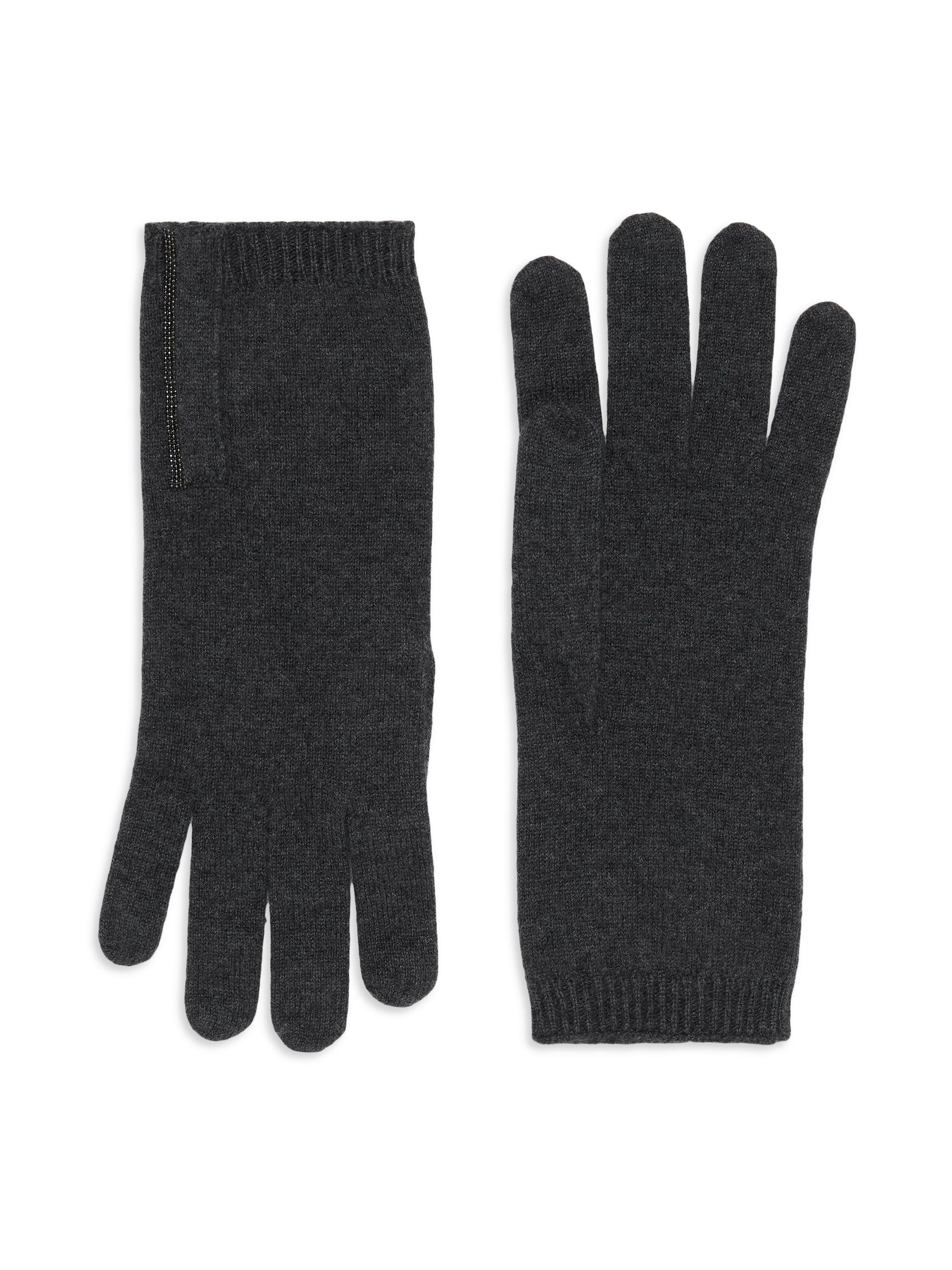 Brunello Cucinelli Women's Cashmere Knit Gloves with Monili - Anthracite