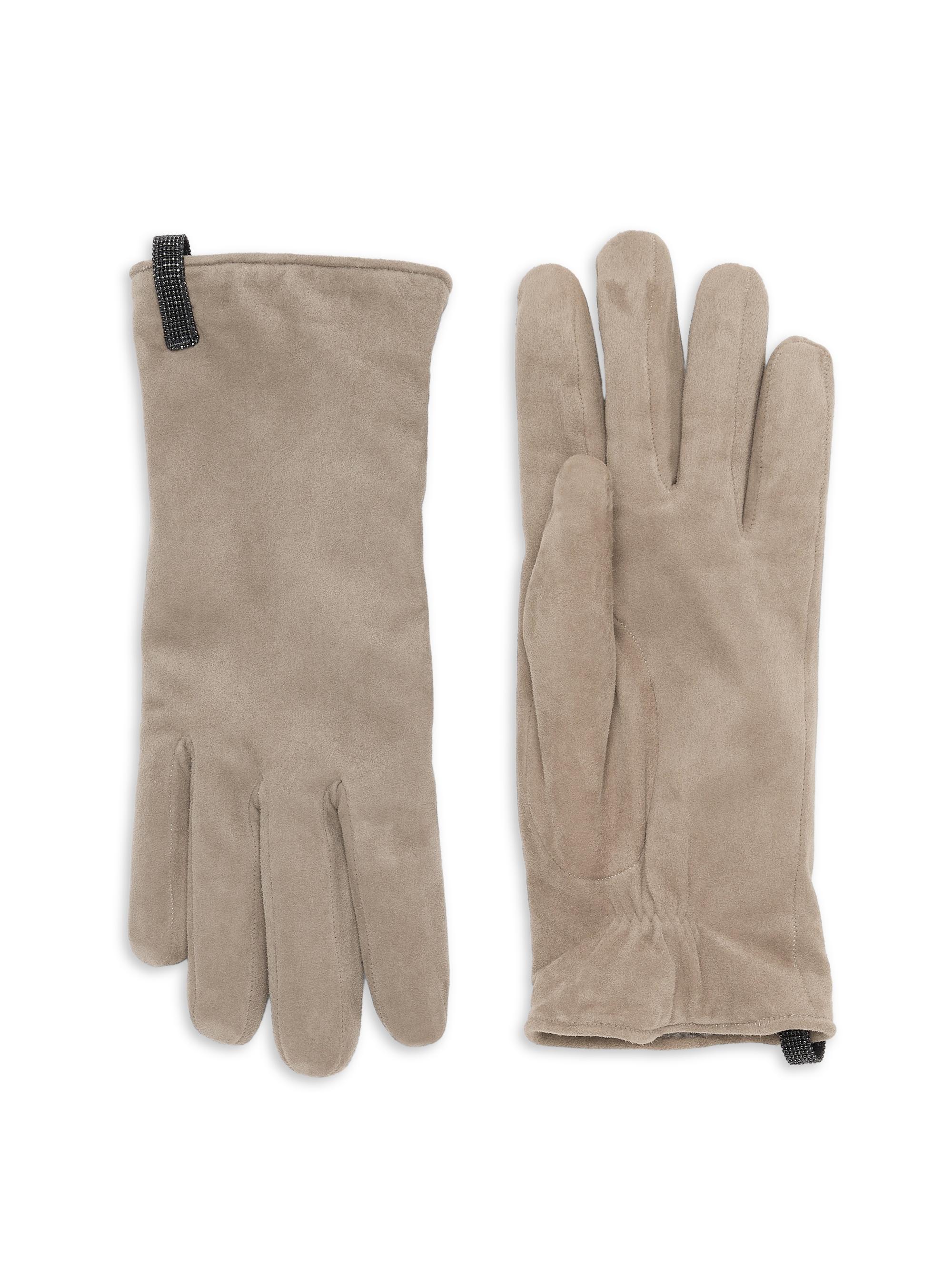 Brunello Cucinelli Women's Suede Gloves with Monili - Beige