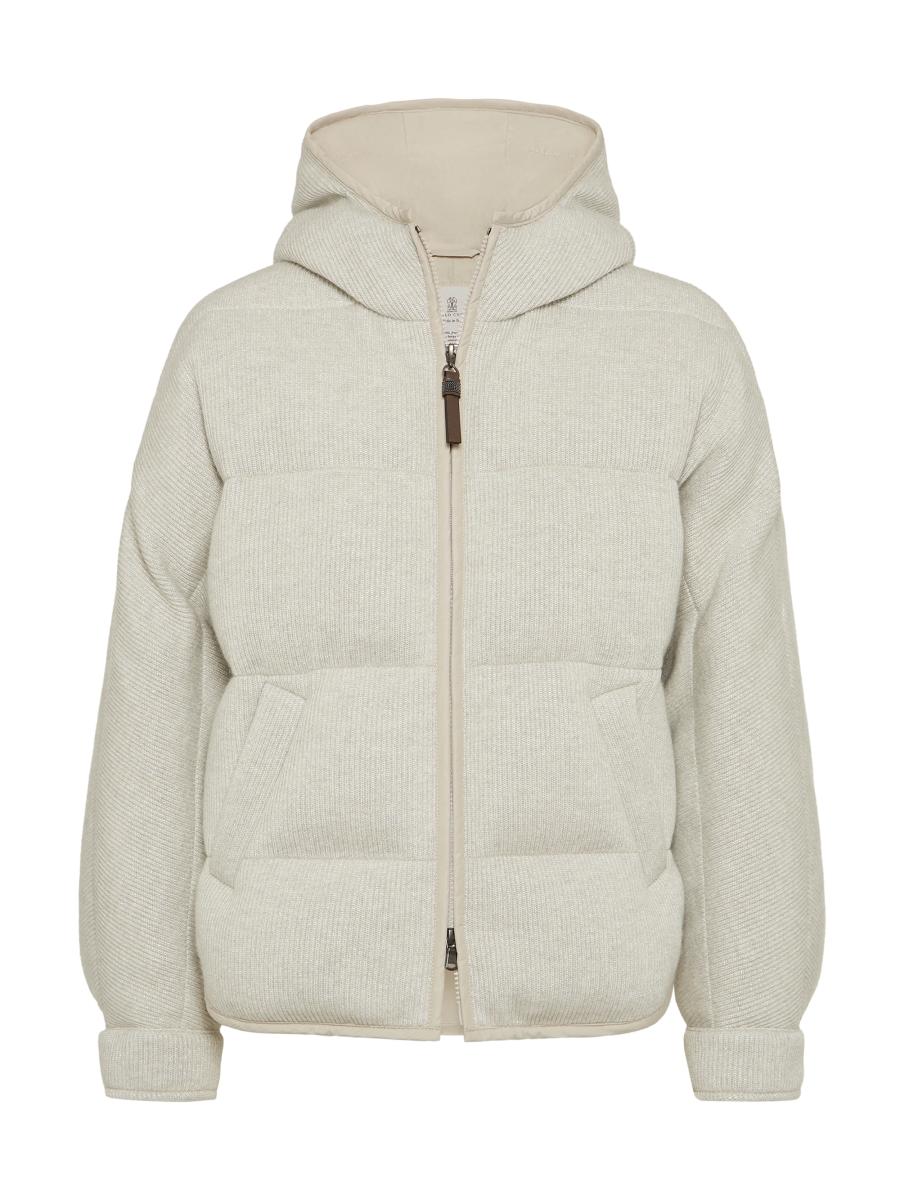 Brunello Cucinelli Sparkling Cashmere English Rib Knit Hooded Down