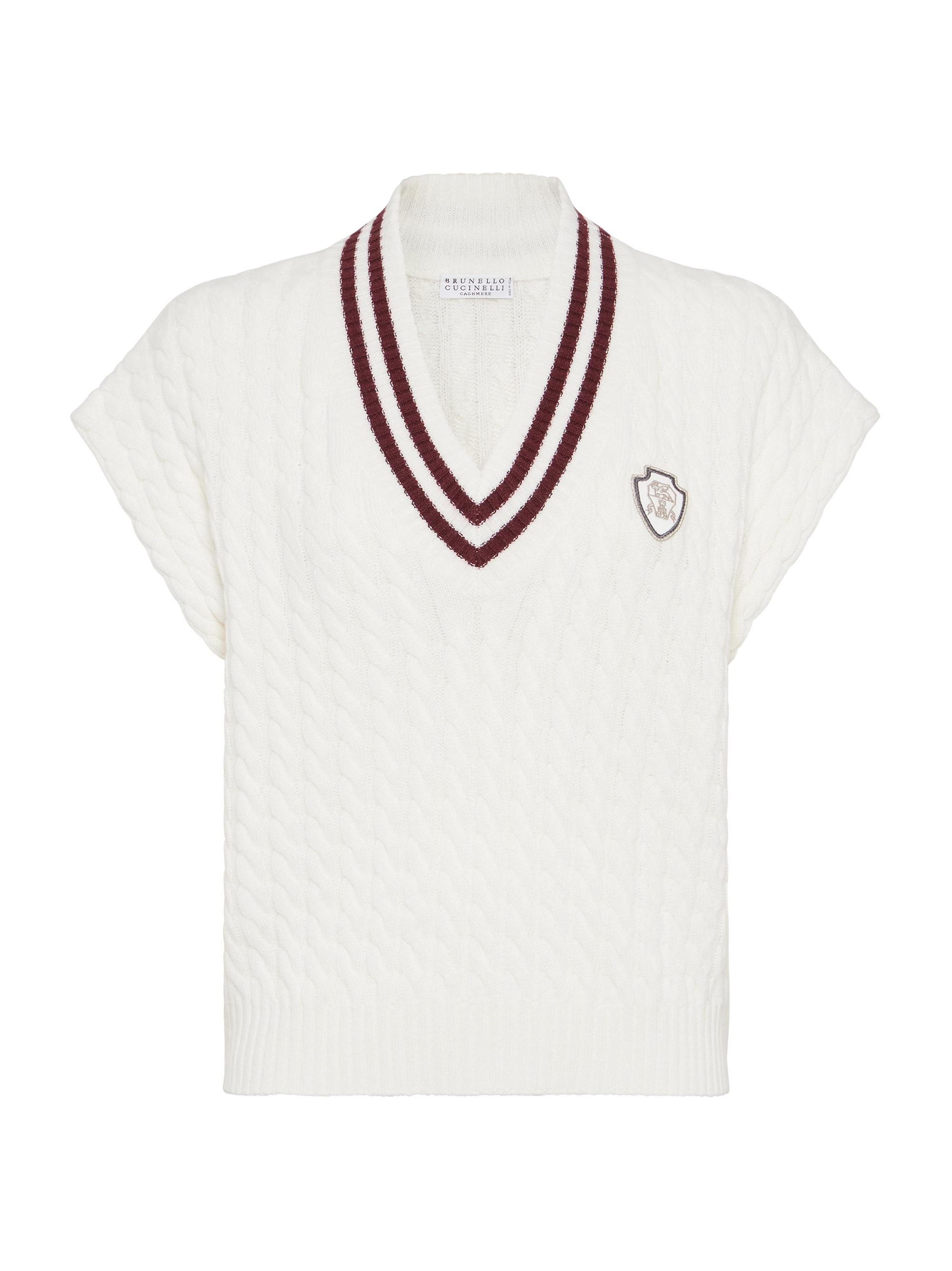 Brunello Cucinelli Women's Cashmere Cable Knit Sweater Vest with Logo - Panama