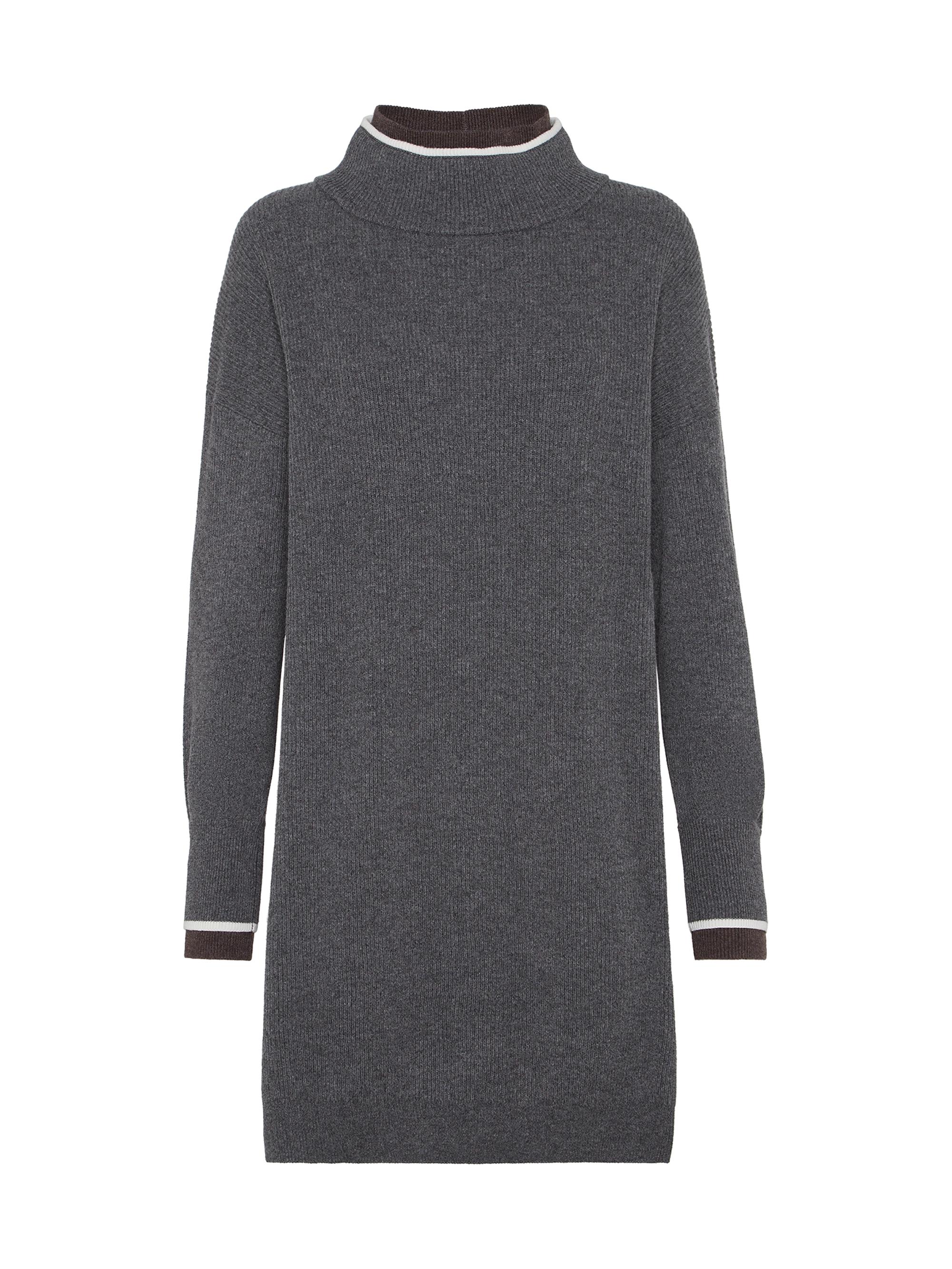 Brunello Cucinelli Women's Virgin Wool Cashmere and Silk English Rib Dress with Shiny Contrast Trims - Lead