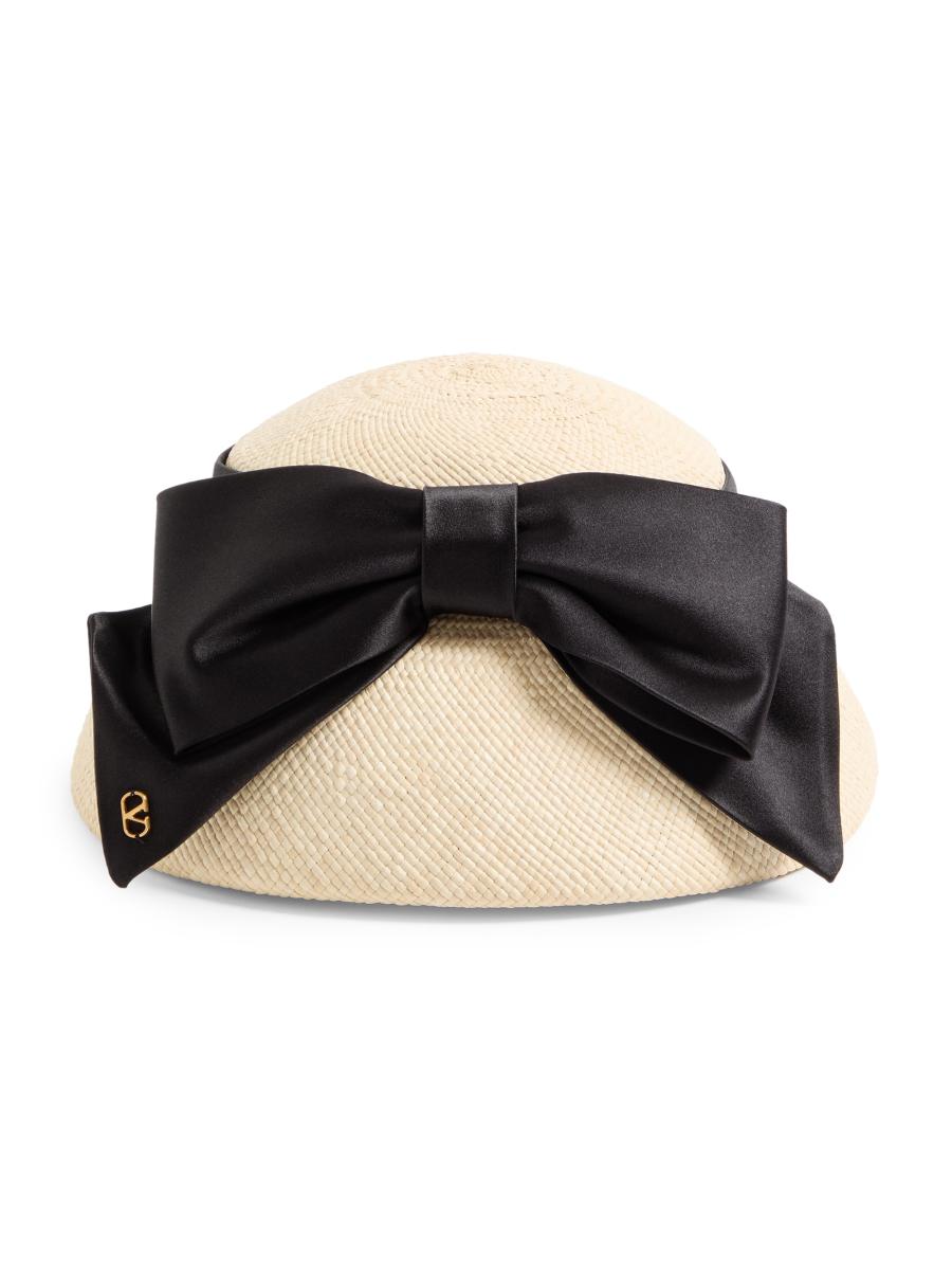 帽子 VALENTLNO Valentino Garavani Vlogo Signature Panama Bucket Hat with Satin