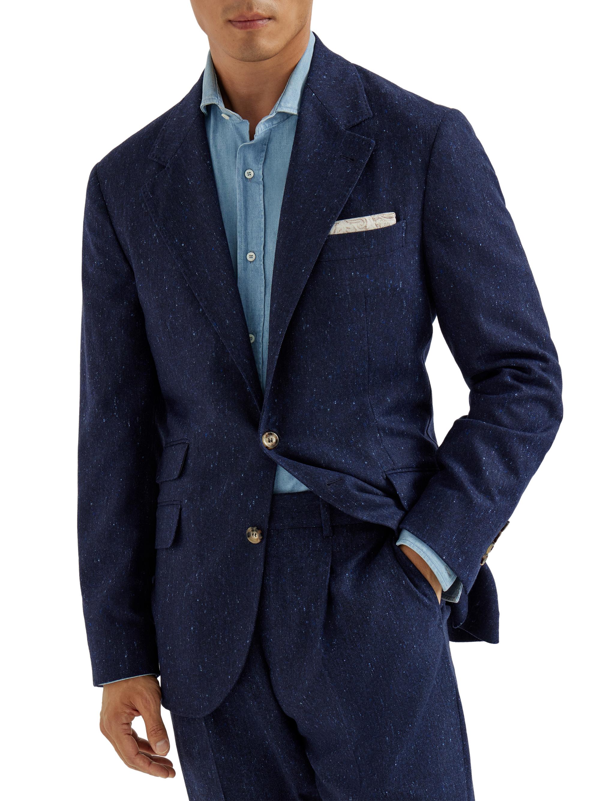 Brunello Cucinelli Men's Wool Blend Flecked Grisaille Deconstructed Cavallo Blazer - Sapphire