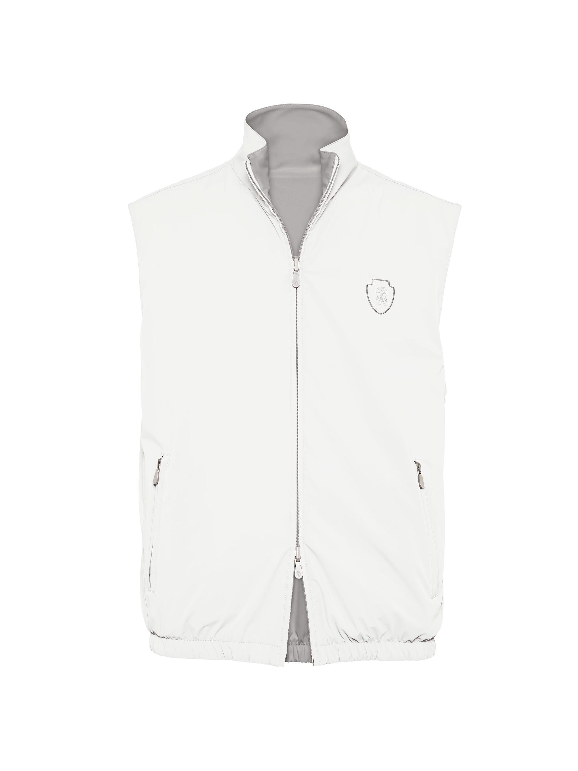 Brunello Cucinelli Men's Bonded Nylon Reversible Vest with Logo - White