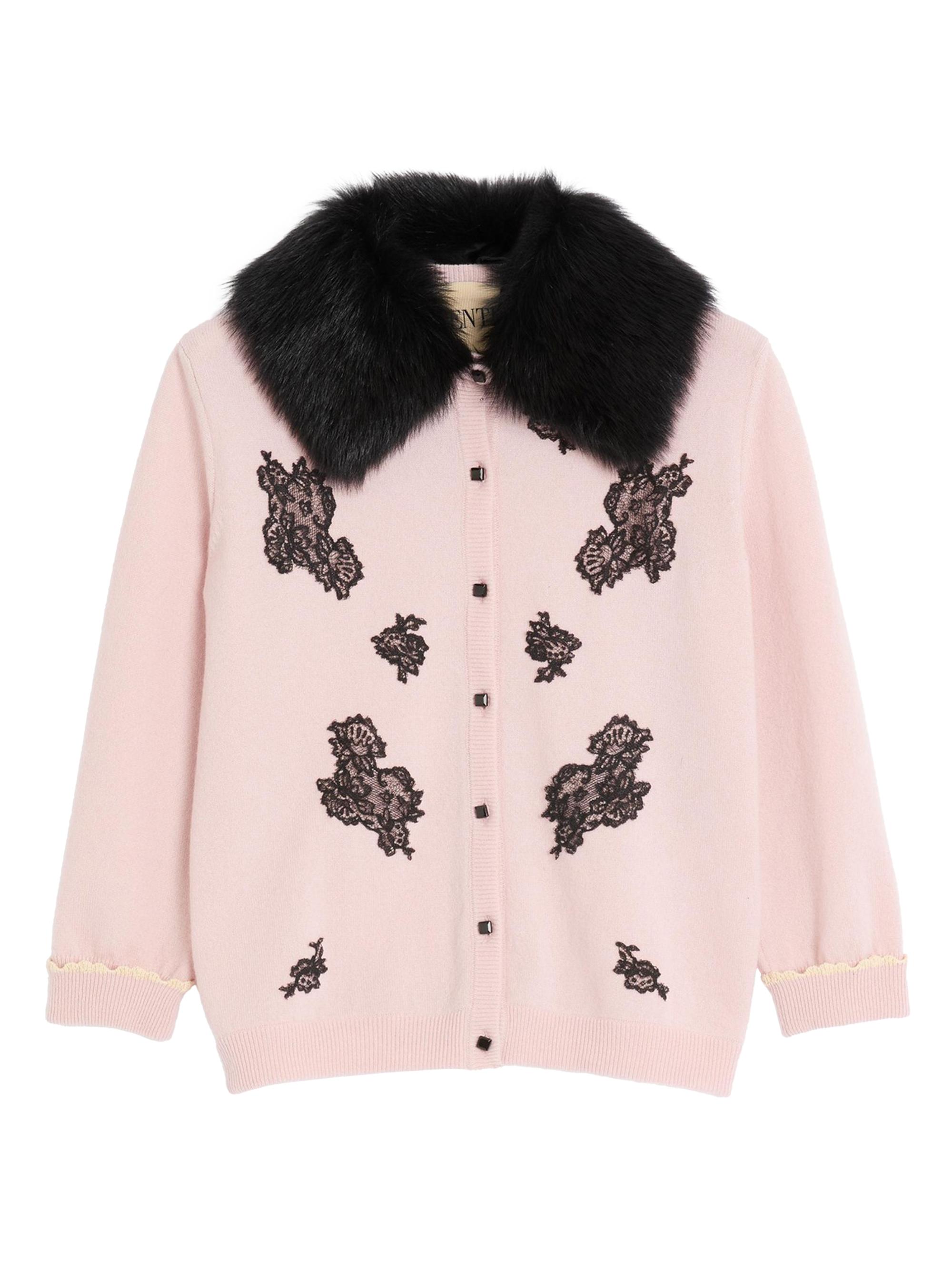 Valentino Garavani Cardigan with Shearling Collar | Saks Fifth Avenue