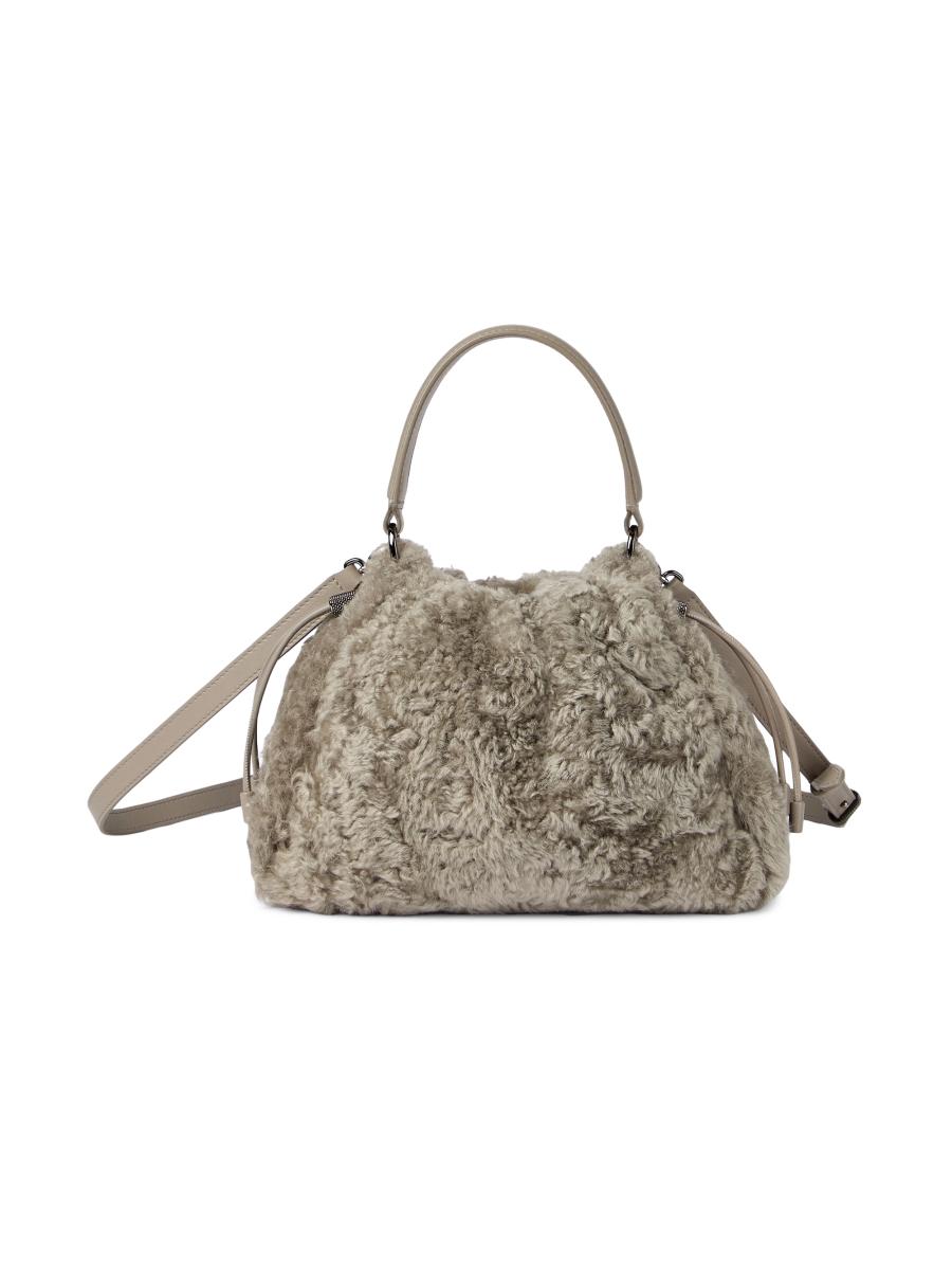 Brunello Cucinelli Mellow Small Top Handle Bag in Fuzzy Shearling