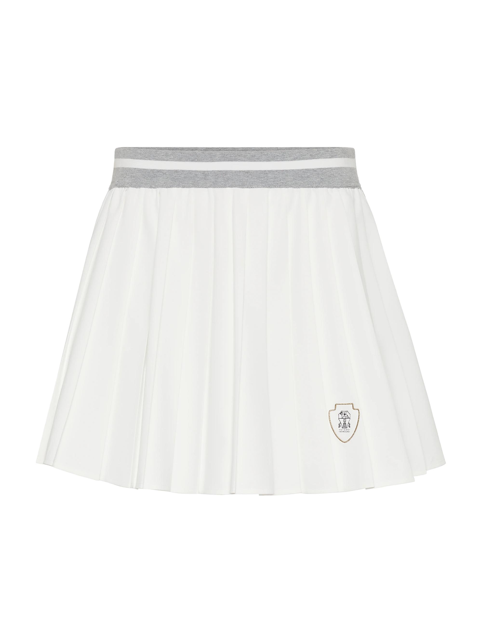 Brunello Cucinelli Women's Techno Poplin Pleated Skirt with Logo - White Grey