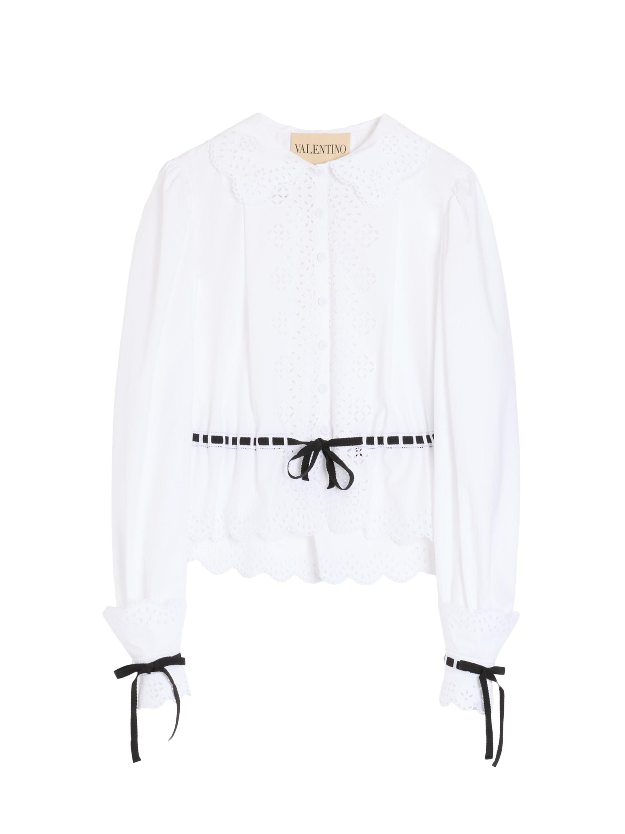 Valentino Garavani Women's Embroidered Cotton Poplin Shirt - White Black