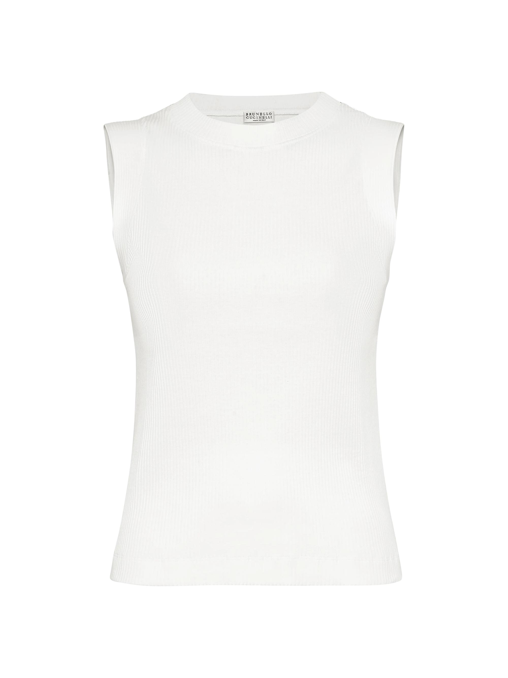 Brunello Cucinelli Women's Cotton Ribbed Jersey Top with Monili -