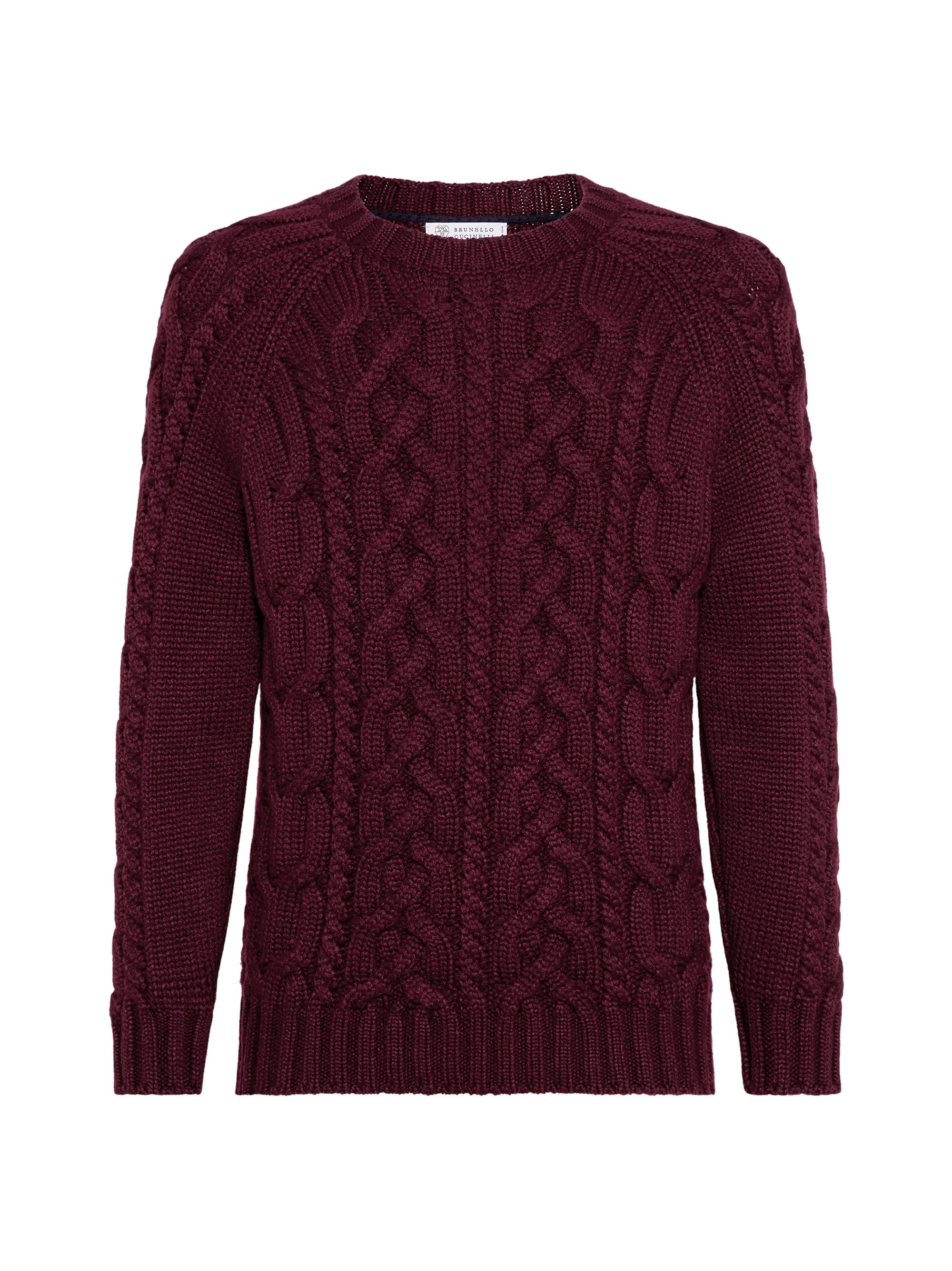 Brunello Cucinelli Men's Cashmere Feather Yarn Cable Knit Sweater - Burgundy