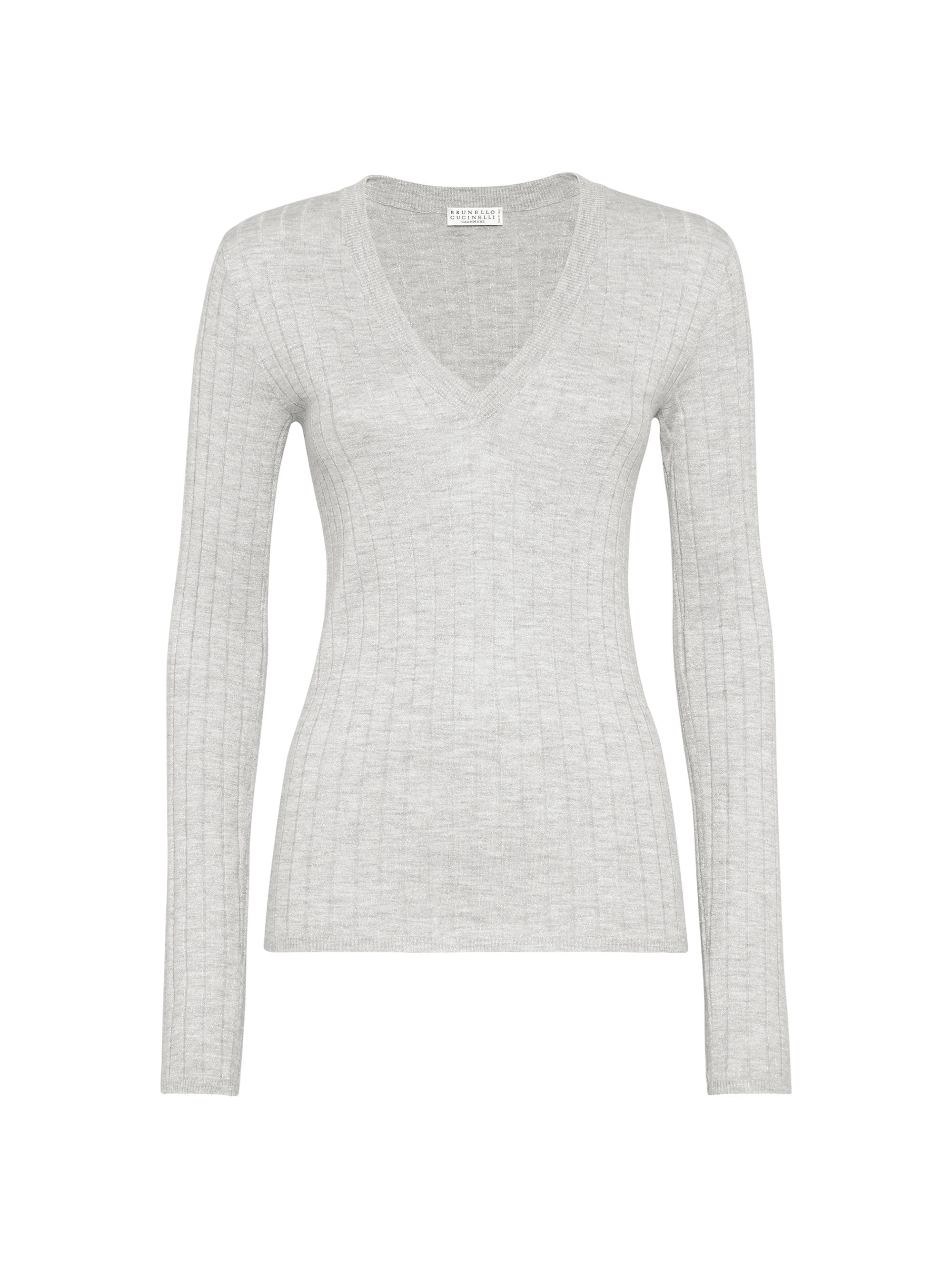 Brunello Cucinelli Women's Sparkling Cashmere and Silk Rib Knit Sweater - Pebble