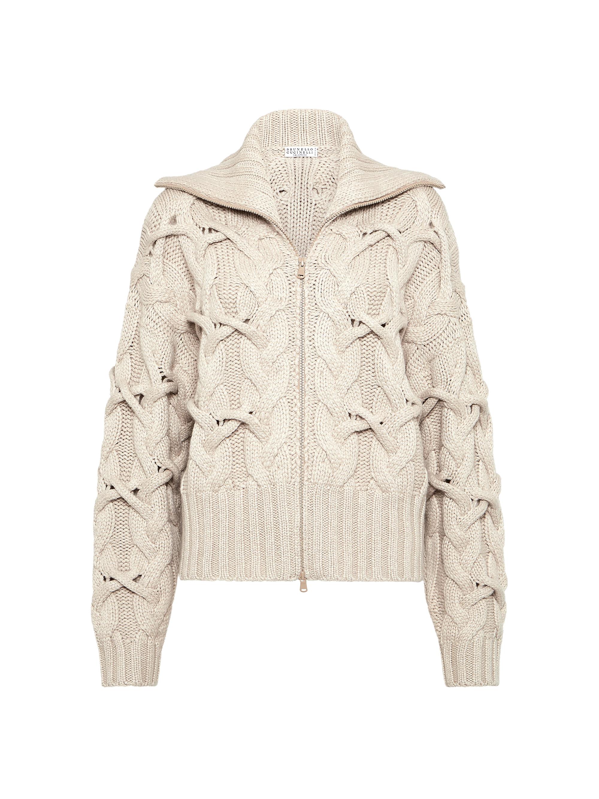 Brunello Cucinelli Crisscross Cable Cardigan in Cashmere Feather