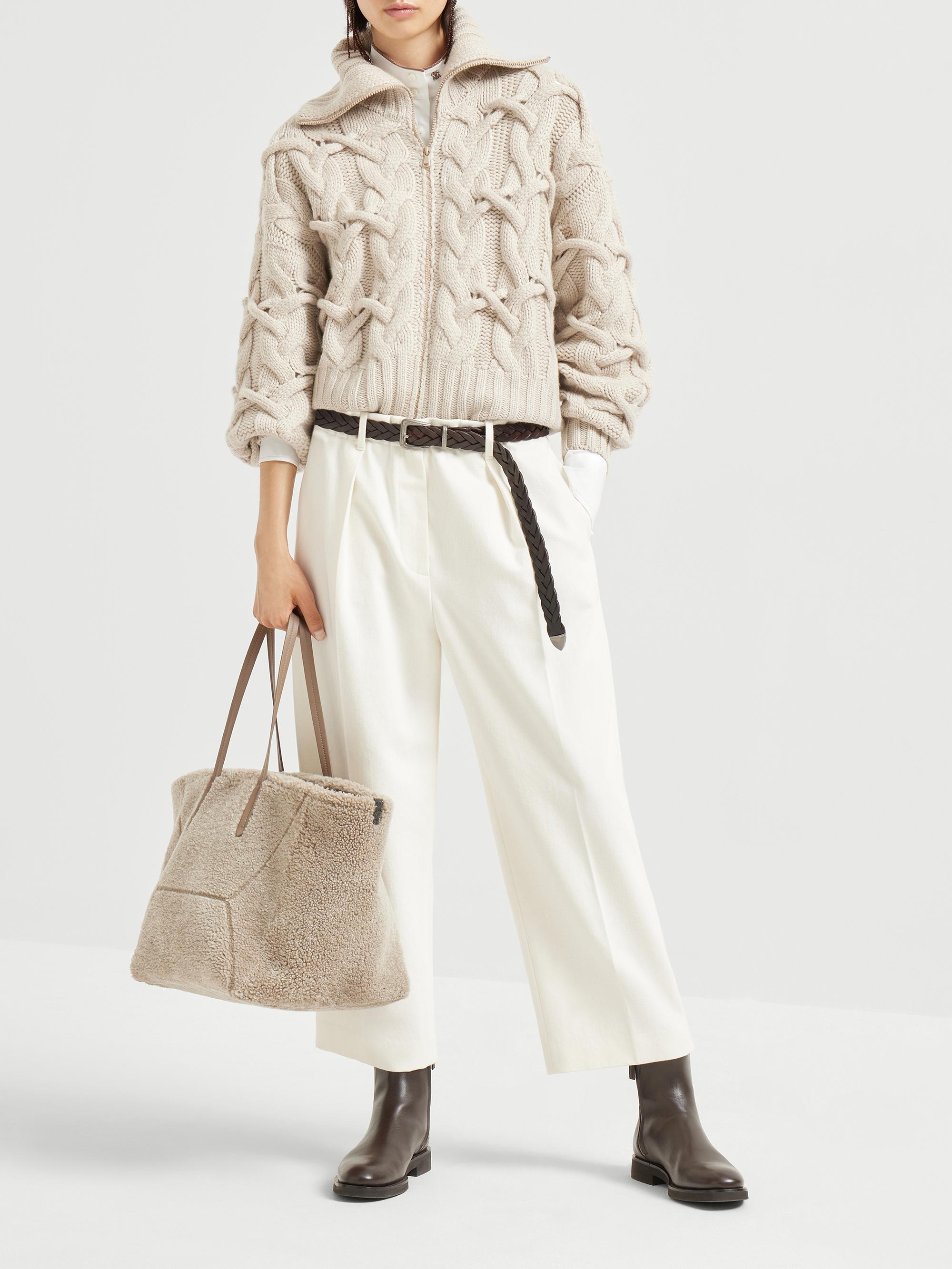 Brunello Cucinelli Crisscross Cable Cardigan in Cashmere Feather