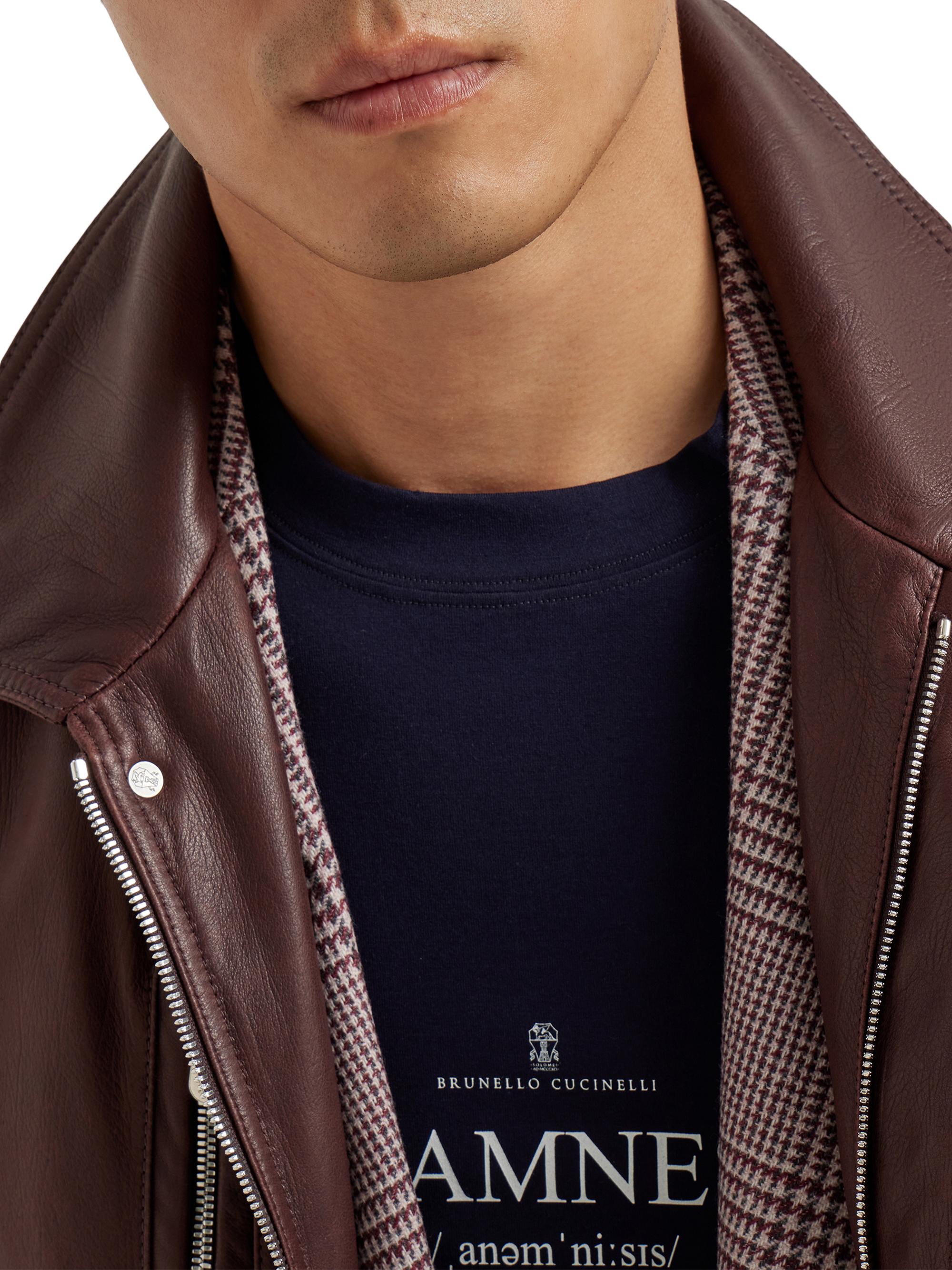 タグ付き BRUNELLO CUCINELLI レザージャケット リブニット Nappa leather padded biker jacket for Man in Ivory | Brunello