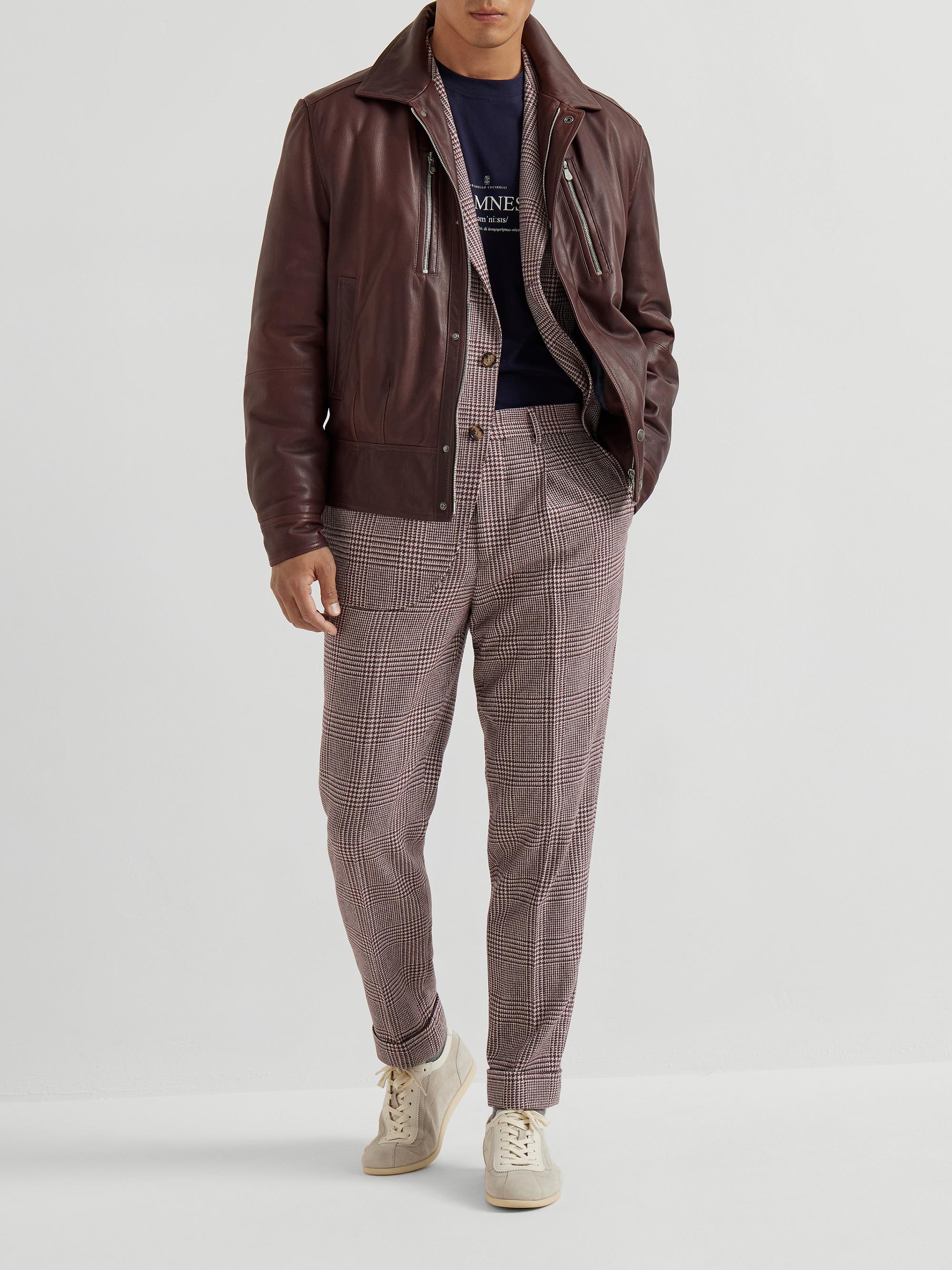 Brunello Cucinelli Texture Nappa Leather Biker Jacket with