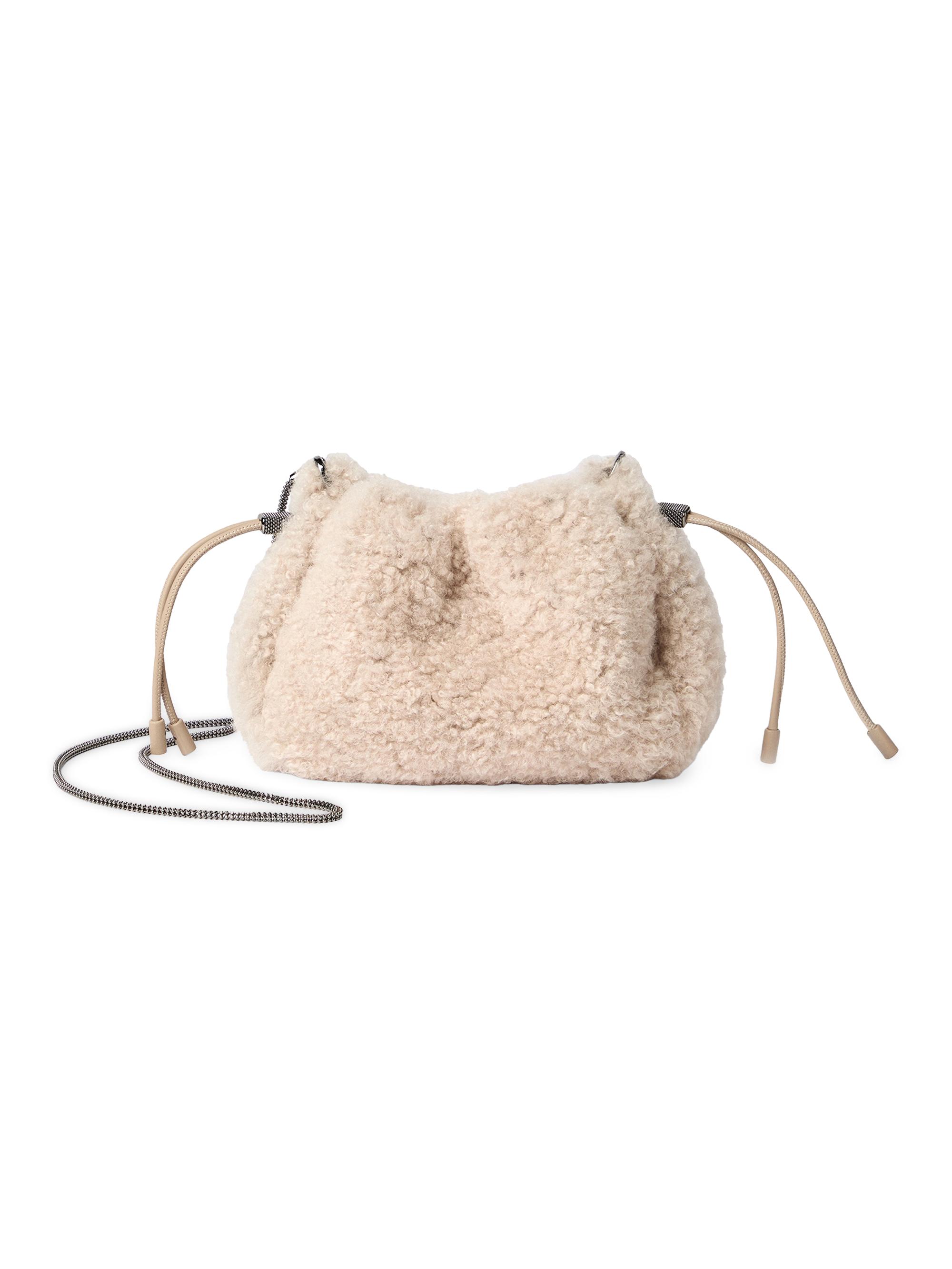 Brunello Cucinelli Women's Mellow Mini Bucket Bag in Fuzzy Shearling - Milk