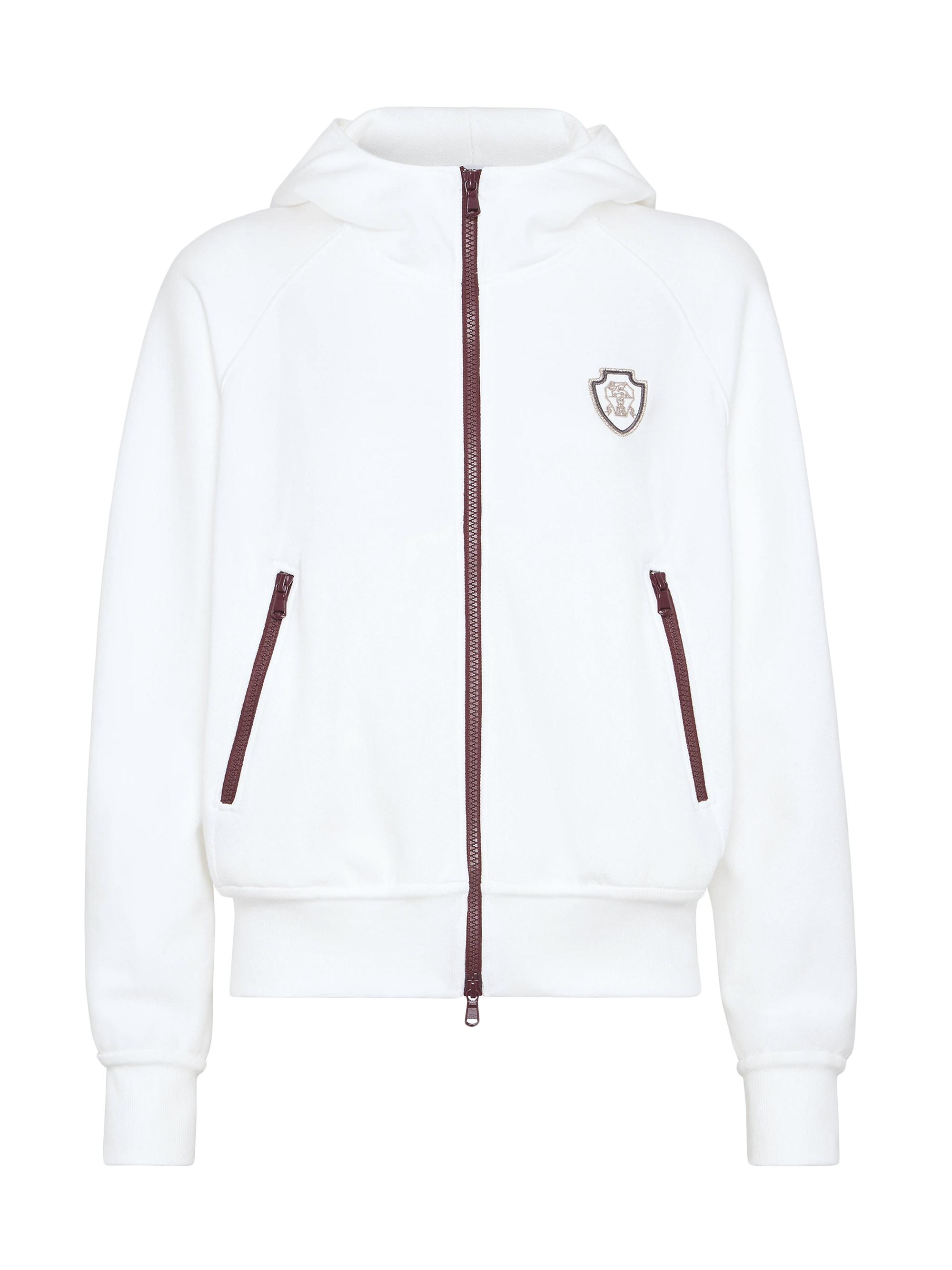 Brunello Cucinelli Women's Techno Cotton Piqué Hooded Sweatshirt with Logo - White