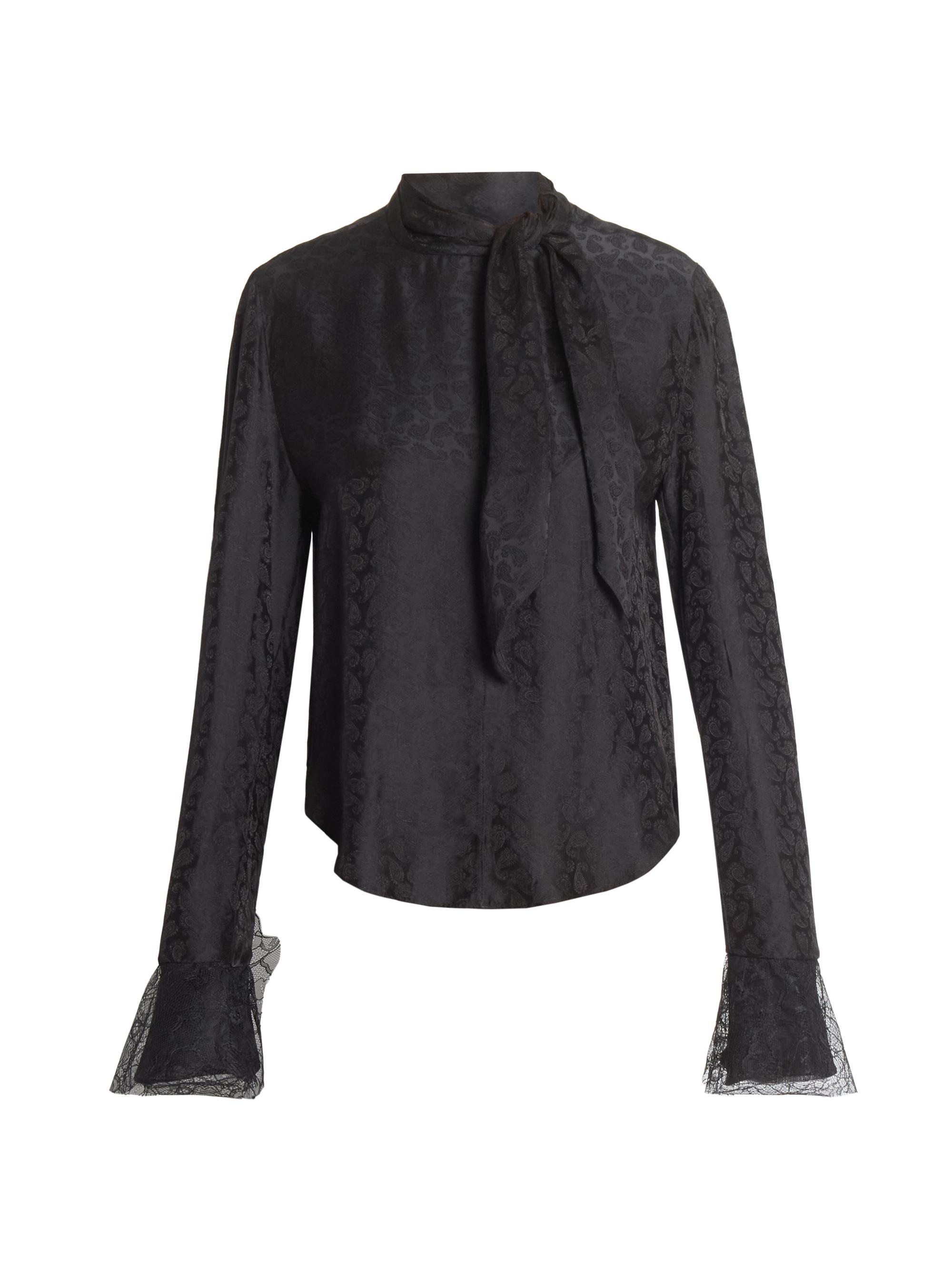 Isabel Marant Women's Raphaella Paisley Jacquard Tie-Neck Blouse - Black