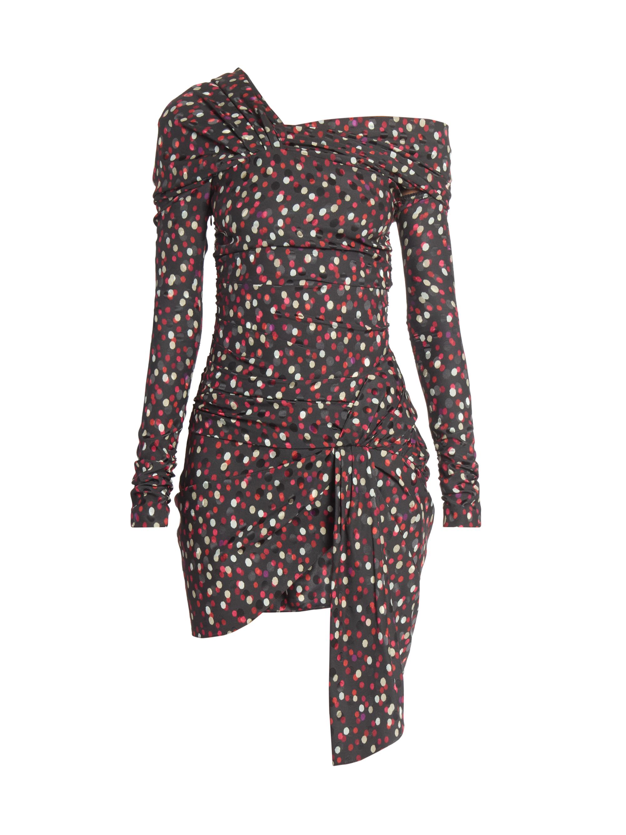 Isabel Marant Women's Elara Spotted Stretch Silk Asymmetric Minidress - Black Red