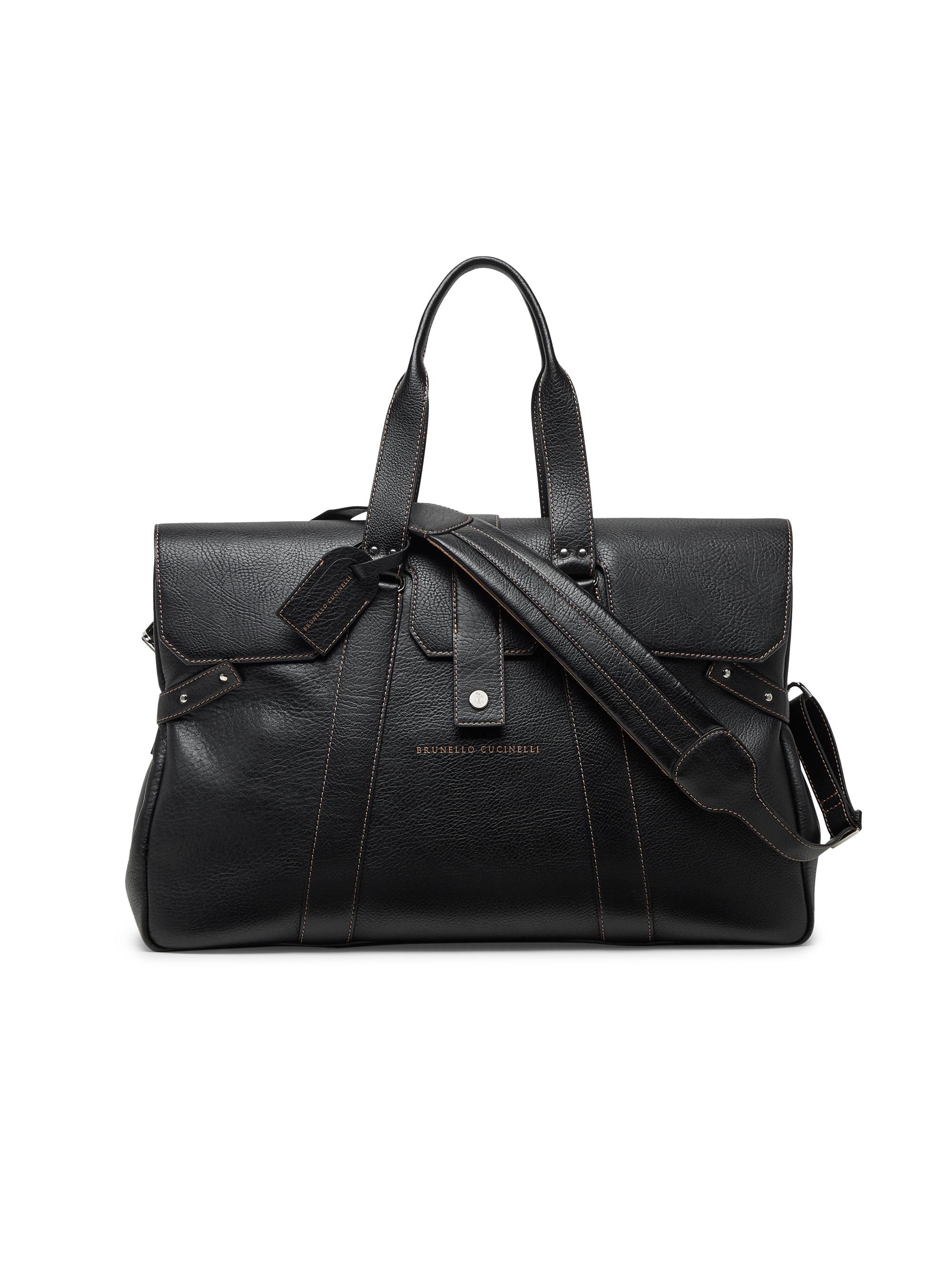 Brunello Cucinelli Men's Grained Calfskin Country Weekender Bag - Black