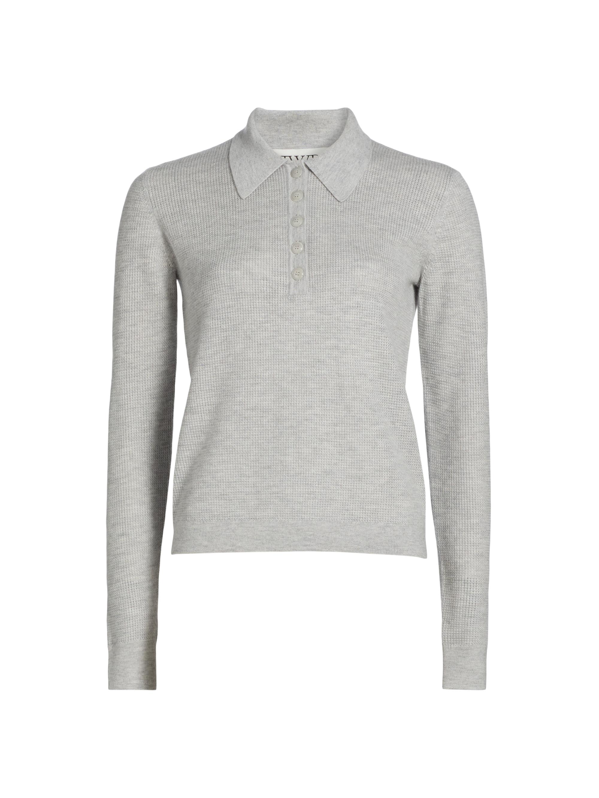 TWP Women's Jorden Cashmere Polo Top - Light Heather Grey