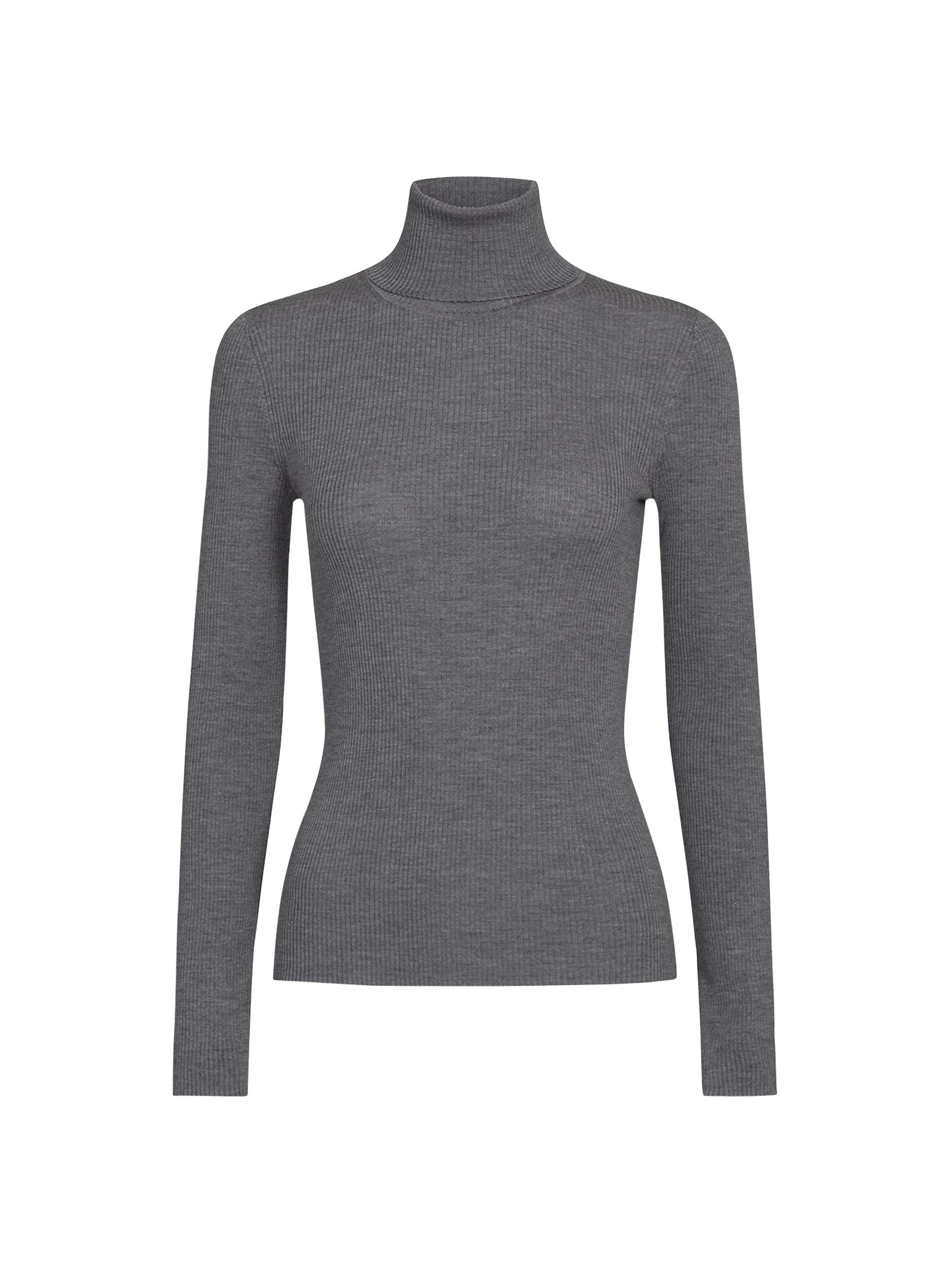 TWP Women's Rib-Knit Wool Turtleneck - Charcoal