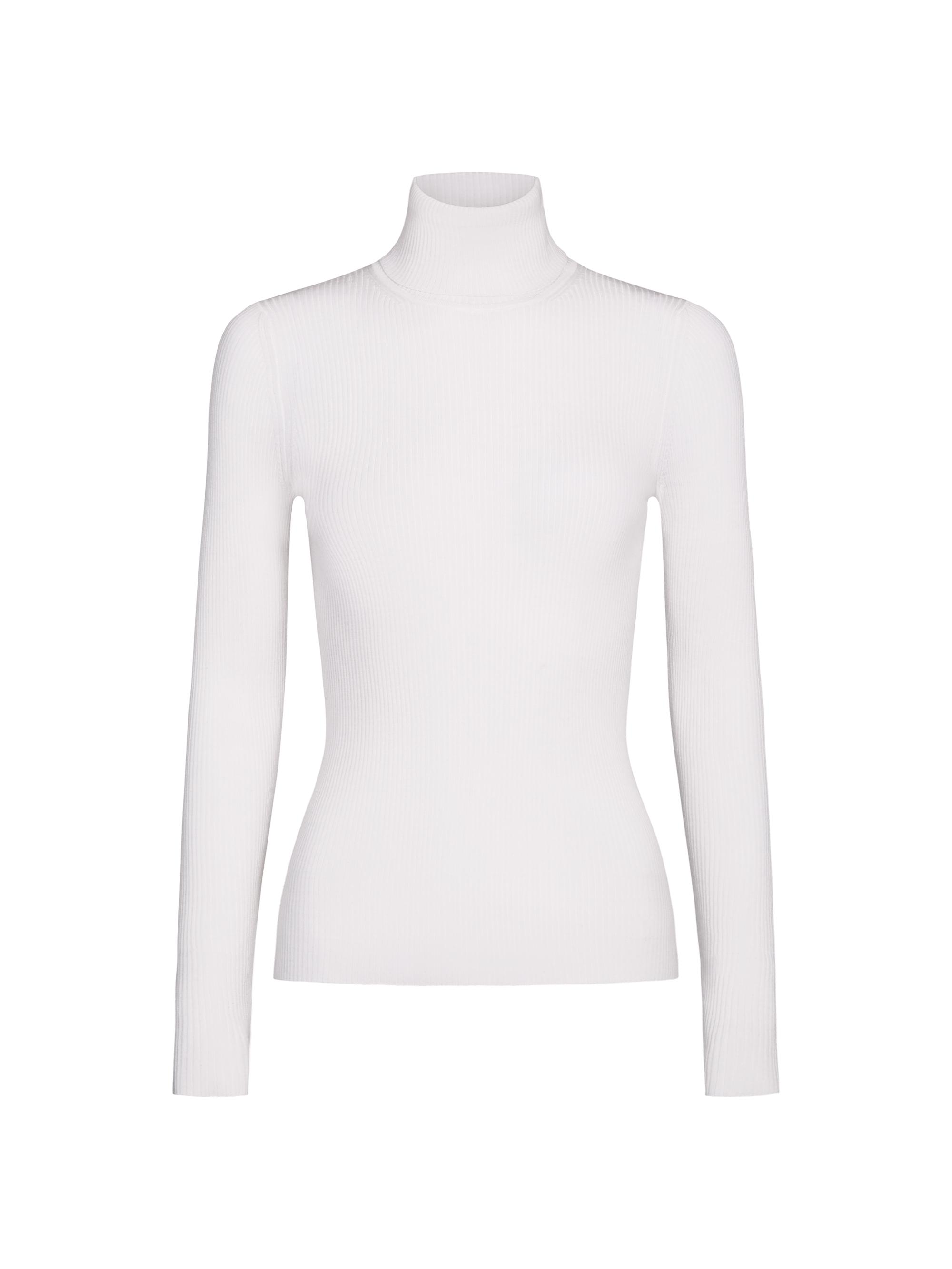 TWP Women's Rib-Knit Wool Turtleneck - White Heather Grey